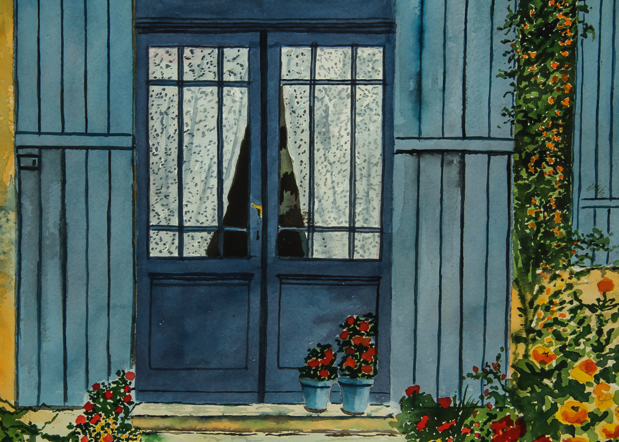 Signed Watercolor Painting on Paper "Quiet Courtyard"