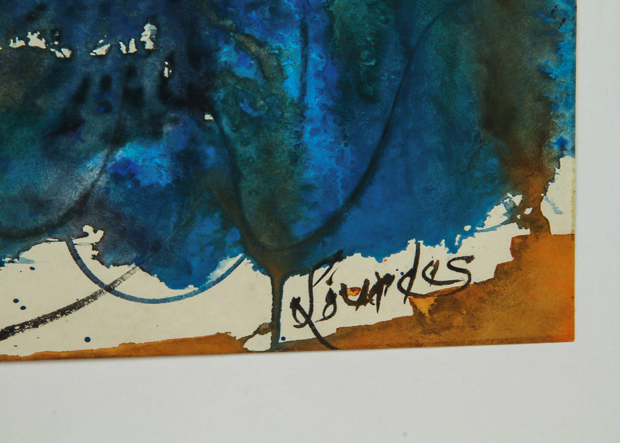 Lourdes Watercolor and Gouache Painting on Paper "Autumnal Abstract"