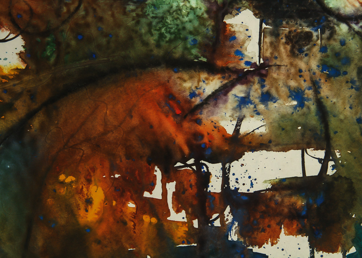 Lourdes Watercolor and Gouache Painting on Paper "Autumnal Abstract"