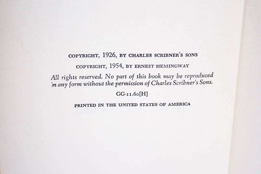 1954 "The Sun Also Rises" by Ernest Hemingway