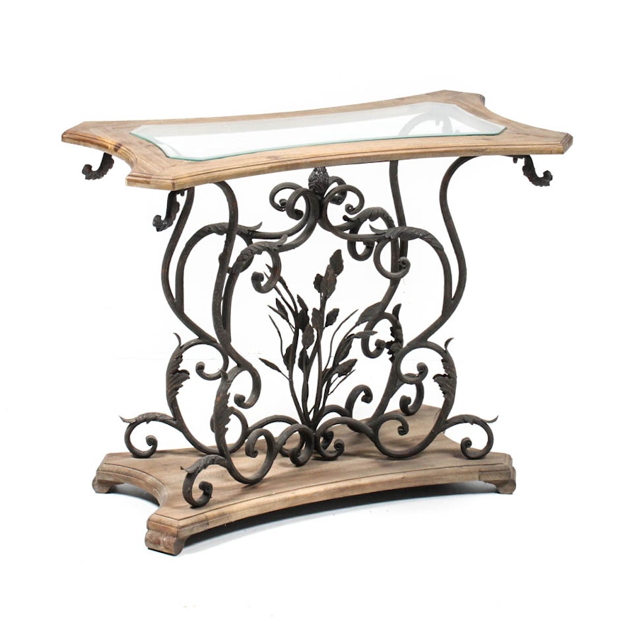 Decorative Wood and Cast Iron Console Table