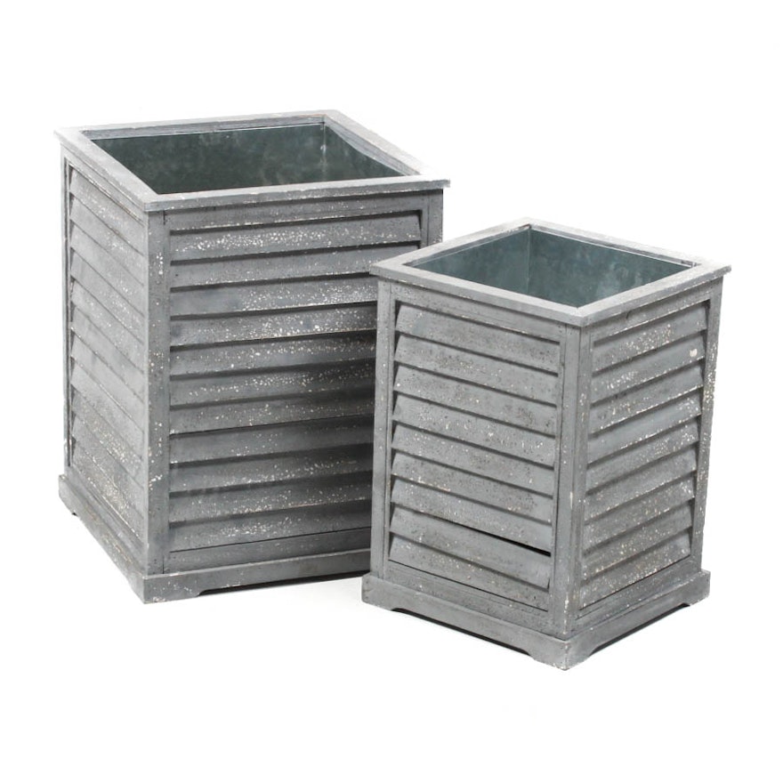Pair of Painted Wooden Louvered Planters