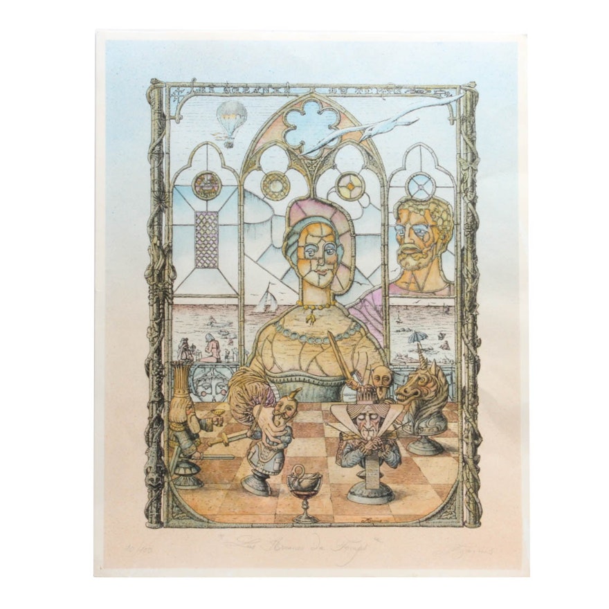 Tudor Banus Colored Lithograph "Les Arcanes Du Temps"