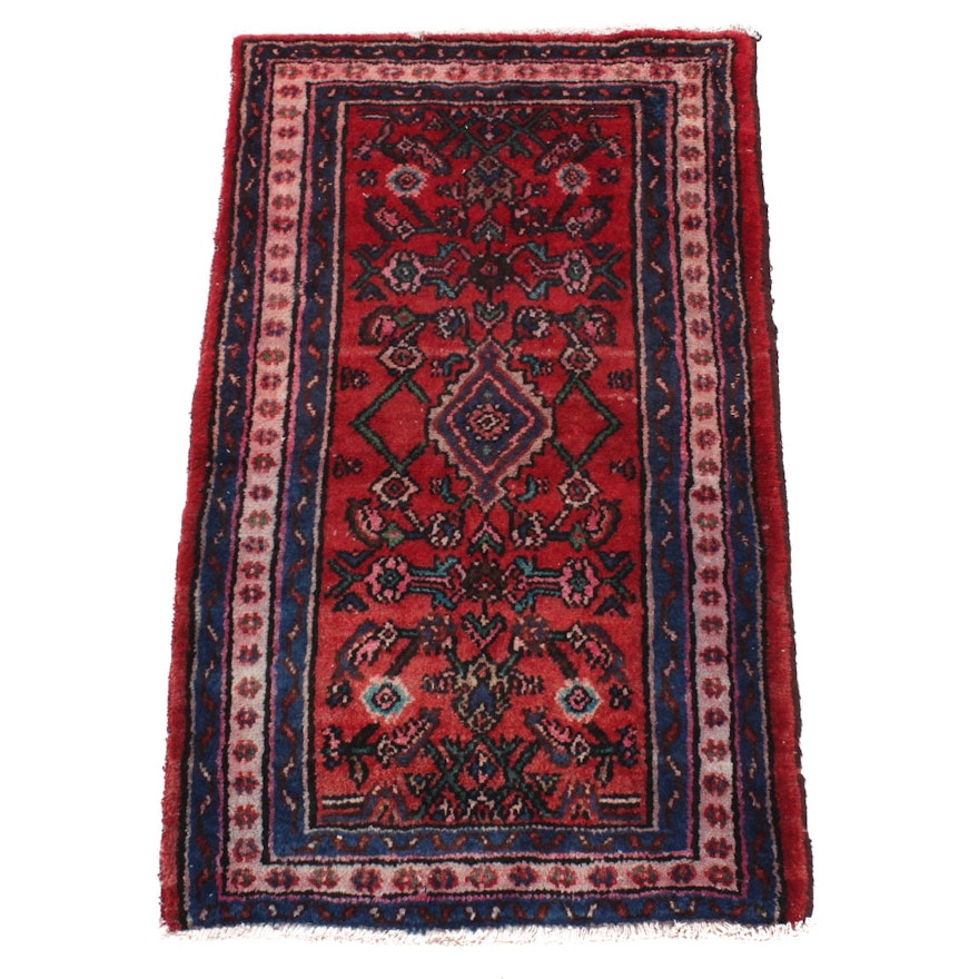 Hand-Knotted Antique Persian Hamadan Accent Rug