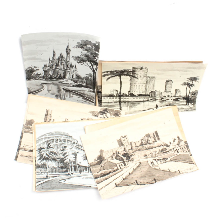 Collection of Ink Drawings of World Landmarks