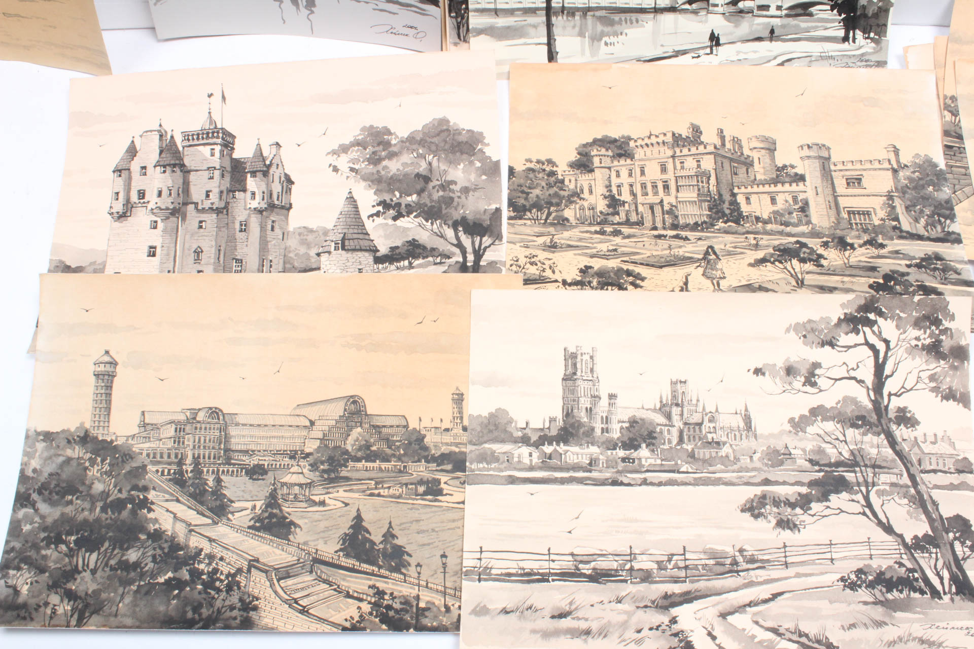 Collection of Ink Drawings of World Landmarks