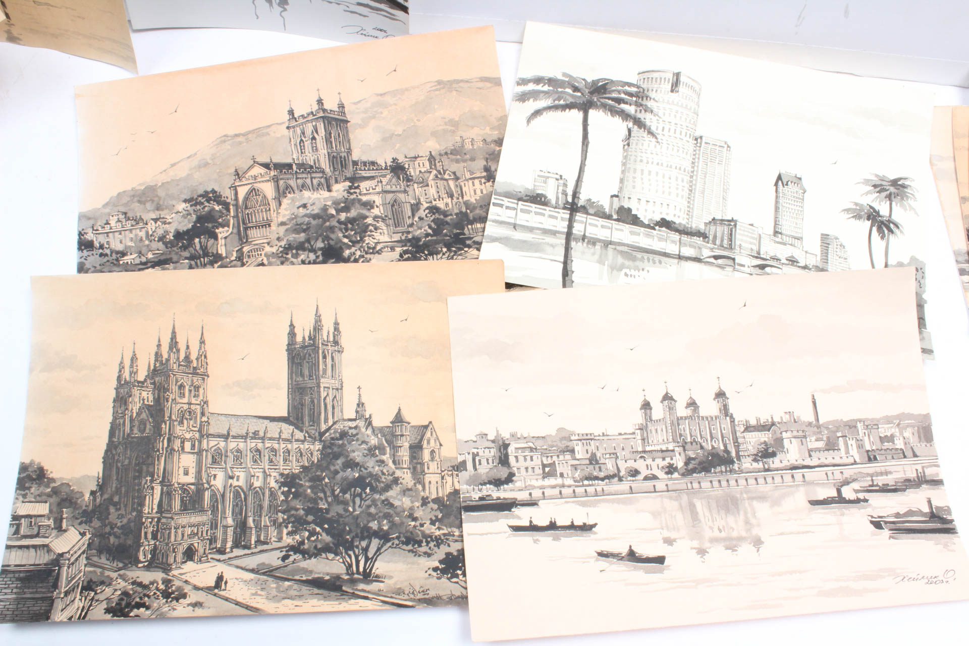 Collection of Ink Drawings of World Landmarks