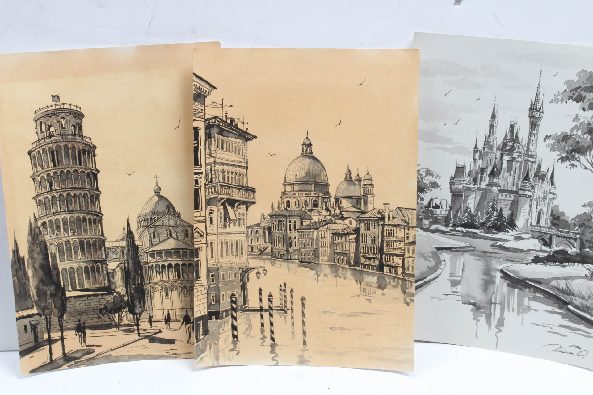 Collection of Ink Drawings of World Landmarks