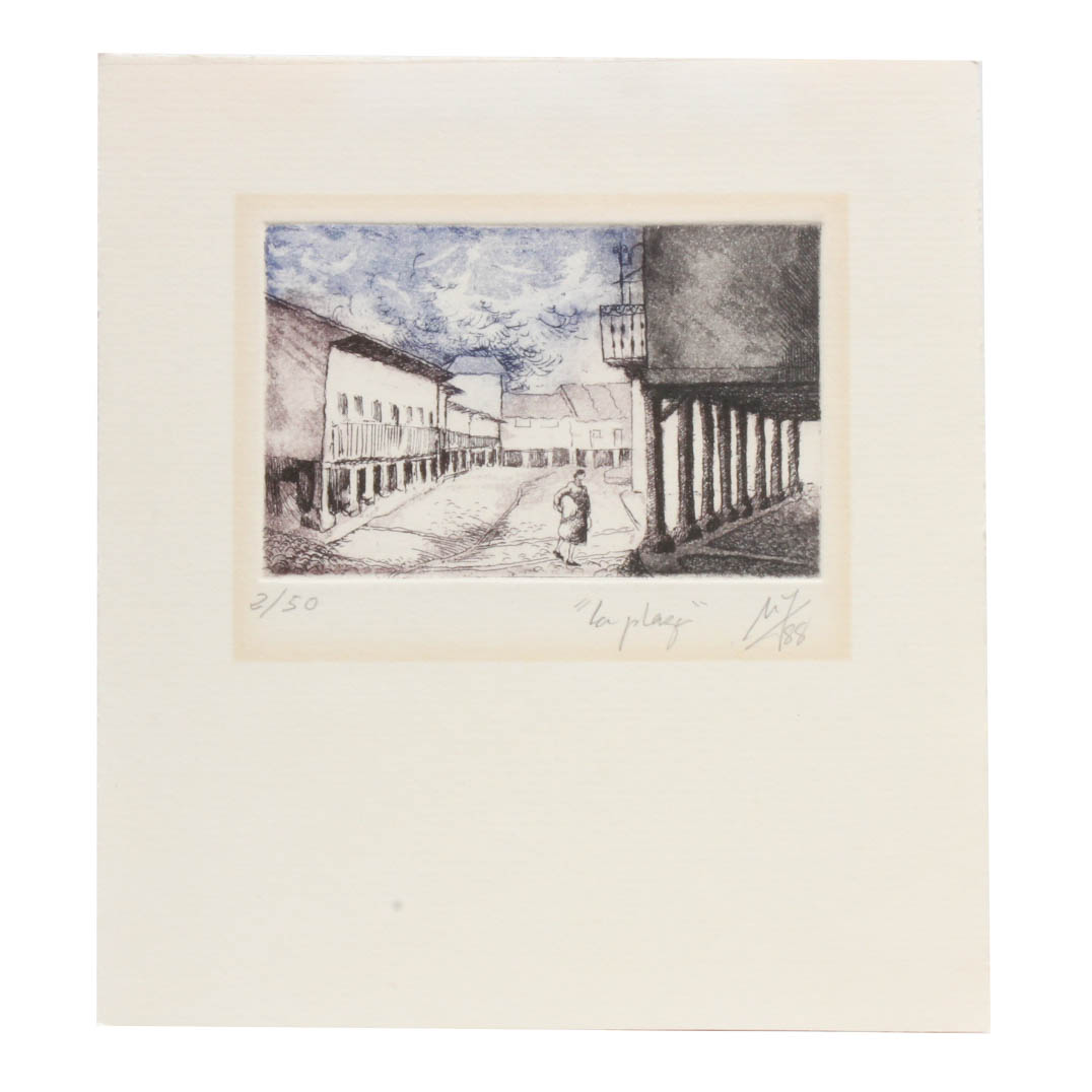 Russian Colored Engraving, "La Plaza"