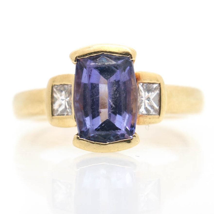 18K Yellow Gold Tanzanite and Diamond Ring