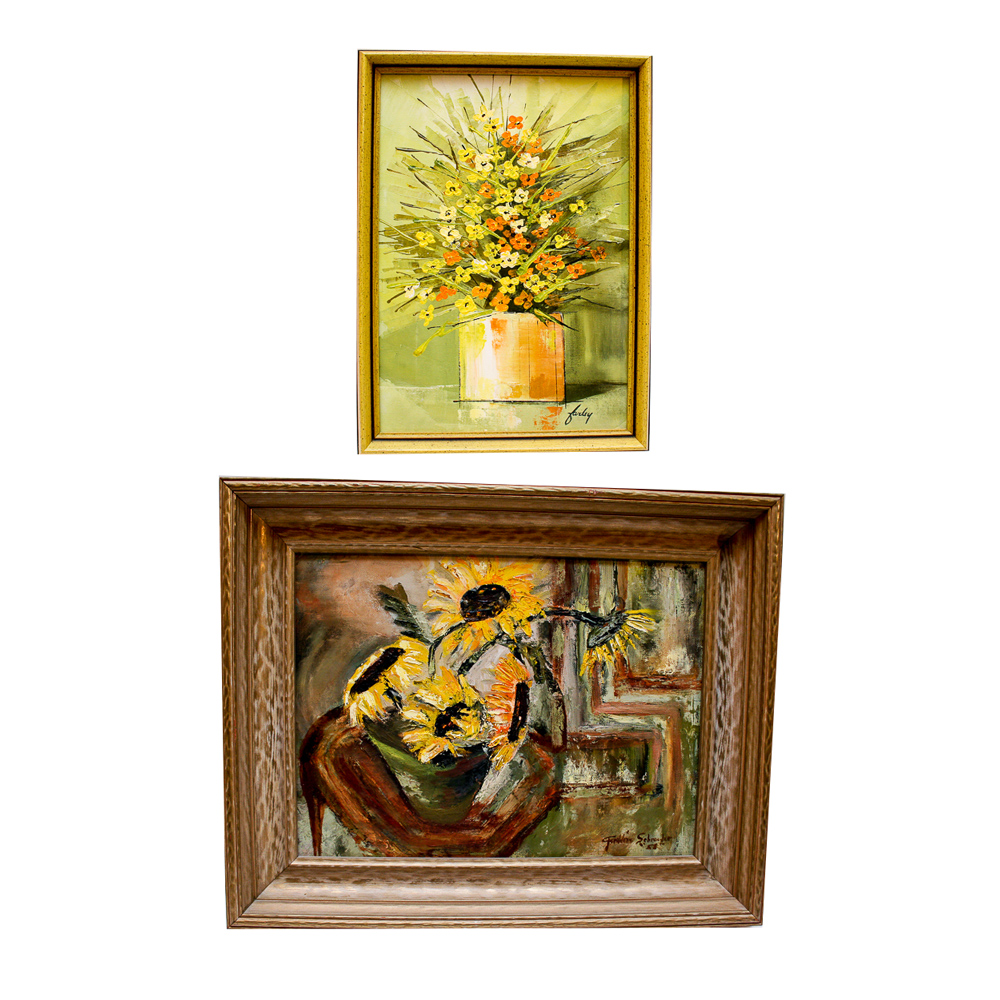 Vintage Acrylic and Oil Still Life Paintings