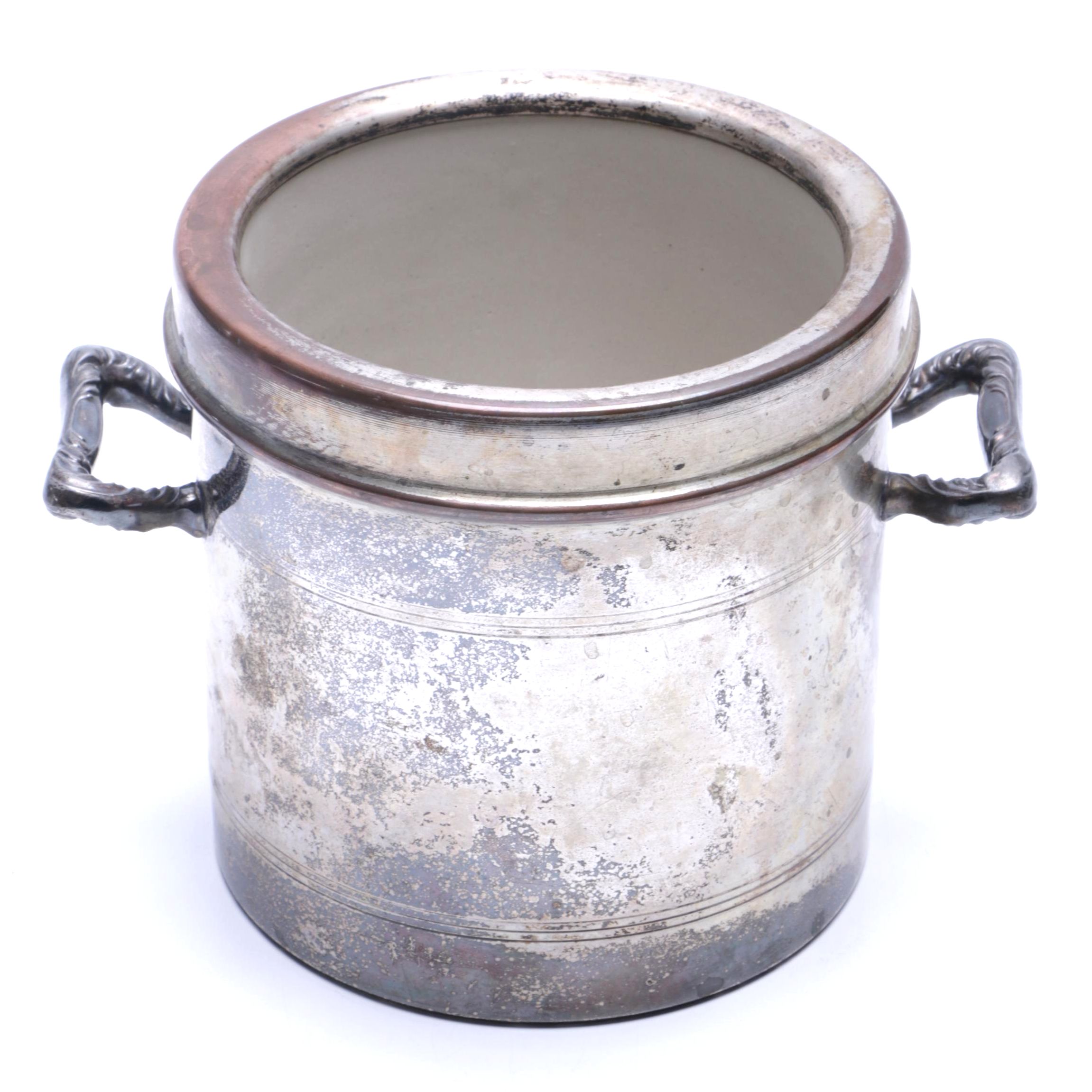 National Silver Co. Silver Plate Pottery Canister