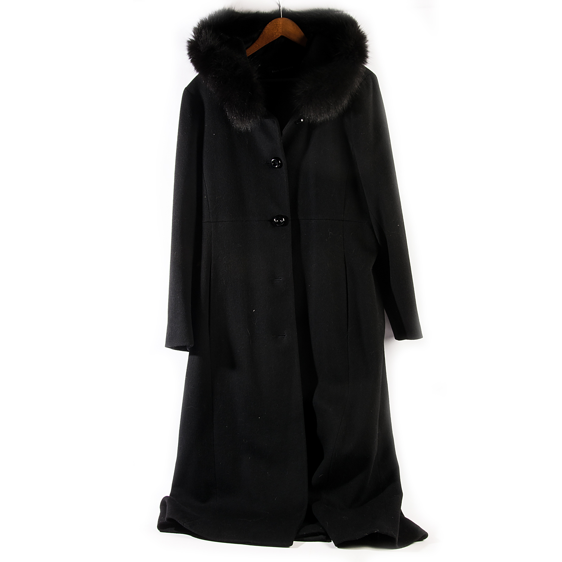 Dale Dressin Floor Length Wool Coat with Dyed Blue Fox Fur Hood