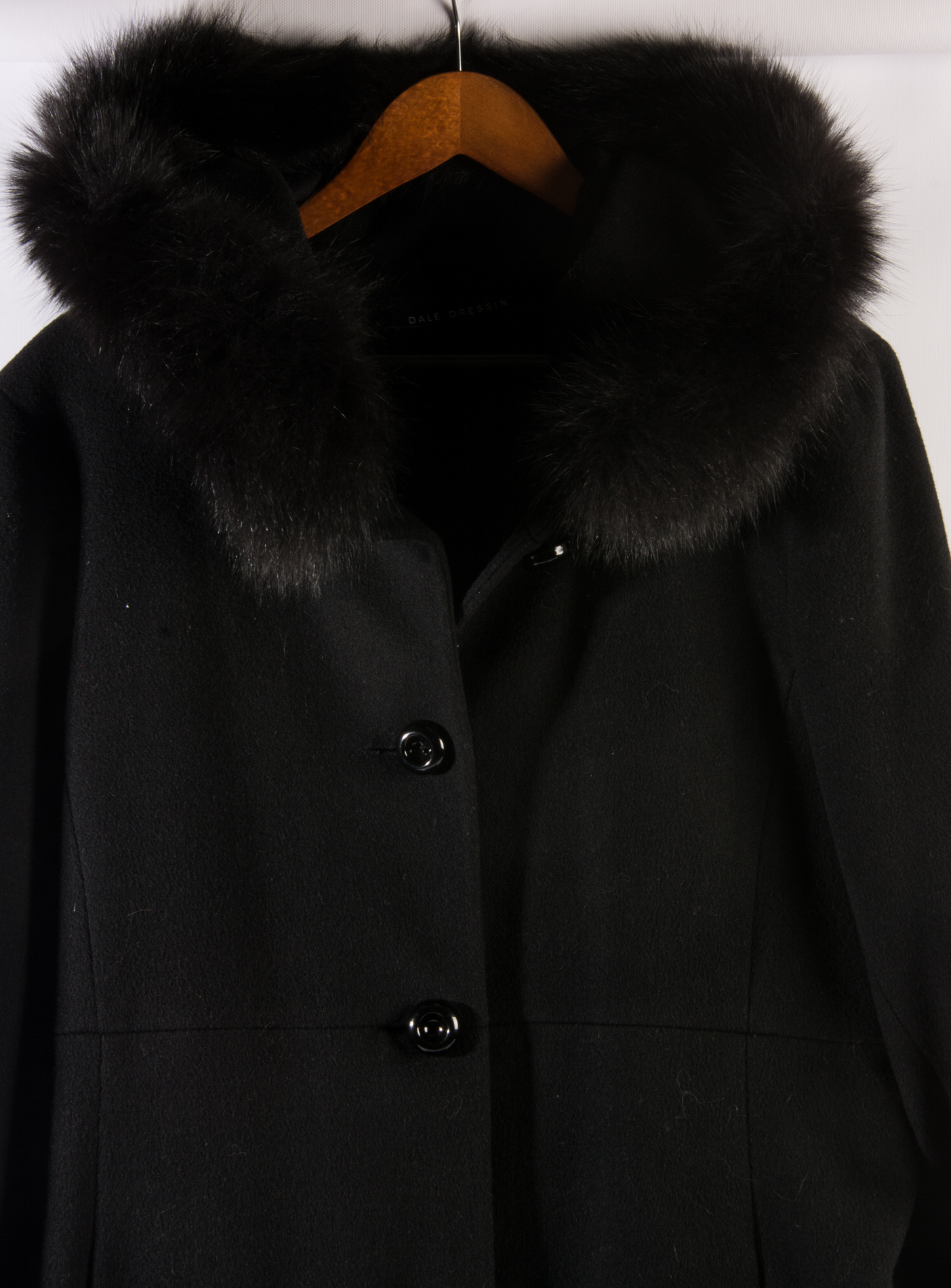 Dale Dressin Floor Length Wool Coat with Dyed Blue Fox Fur Hood