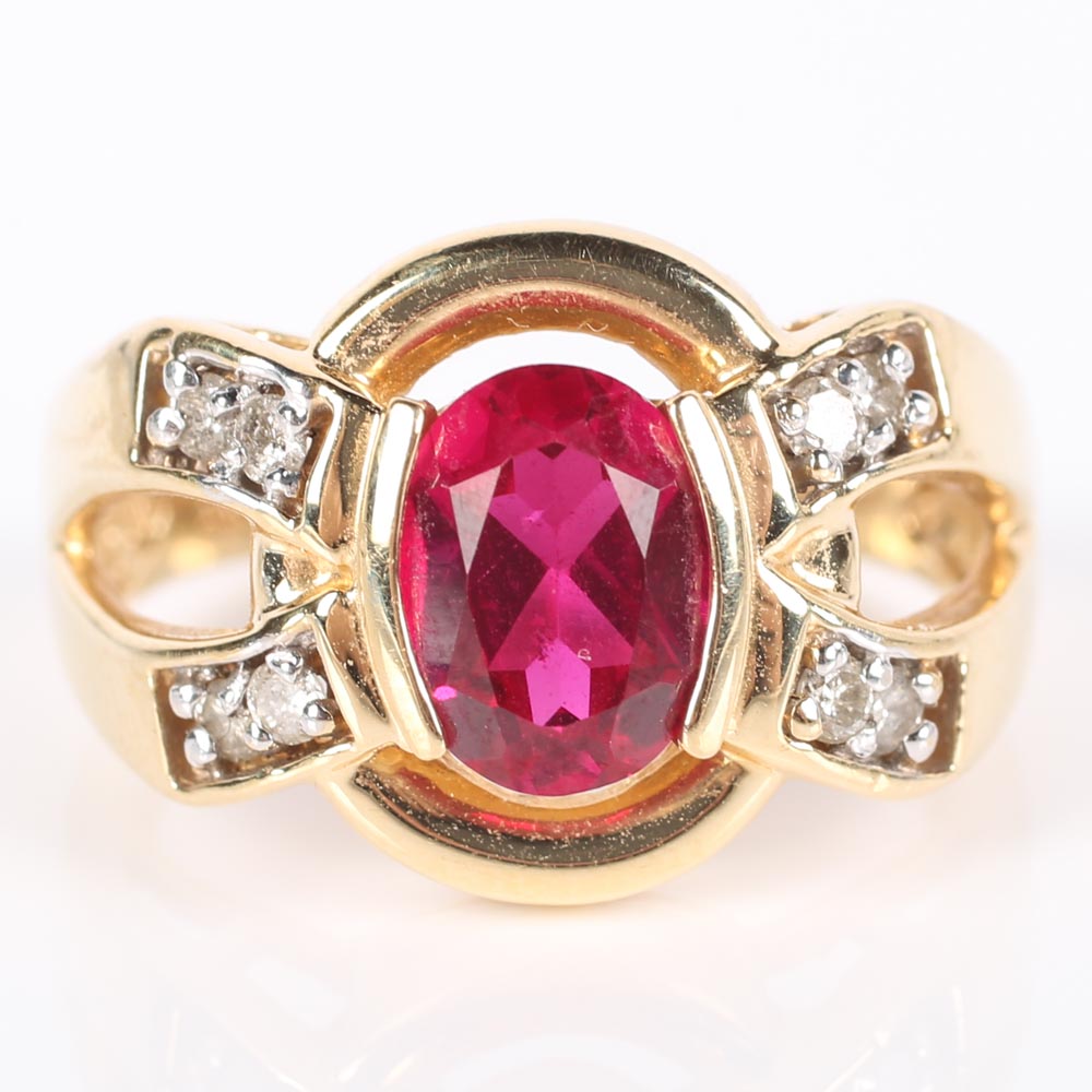 14K Yellow Gold 1.55 Carat Ruby and Diamond Ring