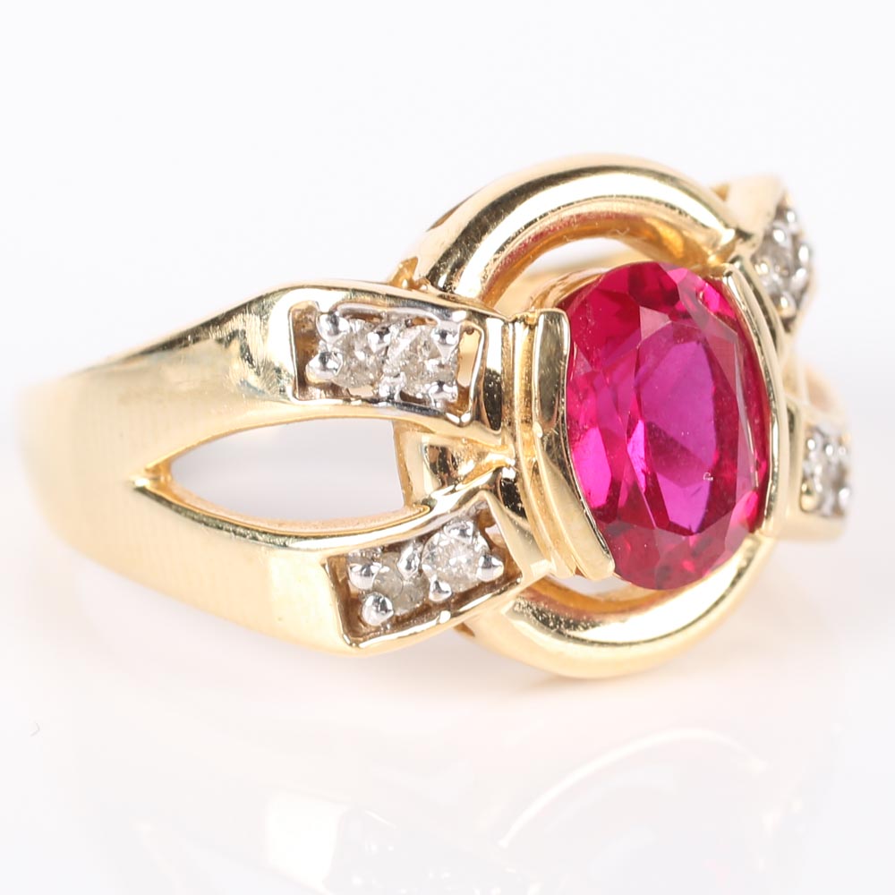 14K Yellow Gold 1.55 Carat Ruby and Diamond Ring