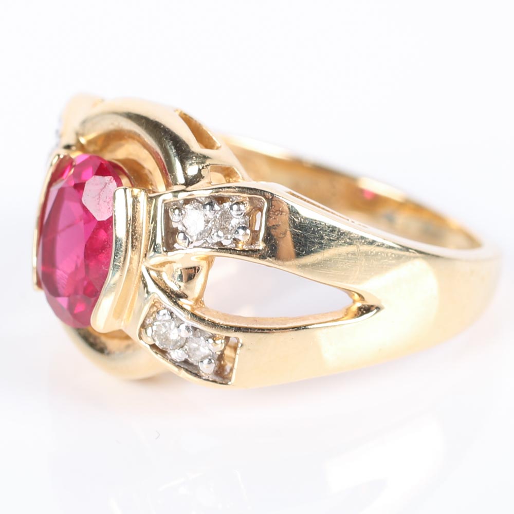 14K Yellow Gold 1.55 Carat Ruby and Diamond Ring