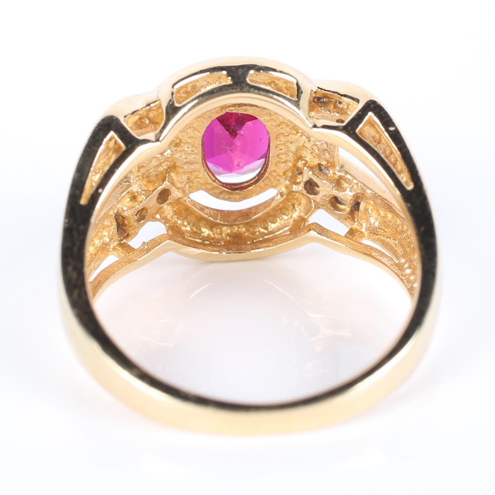 14K Yellow Gold 1.55 Carat Ruby and Diamond Ring