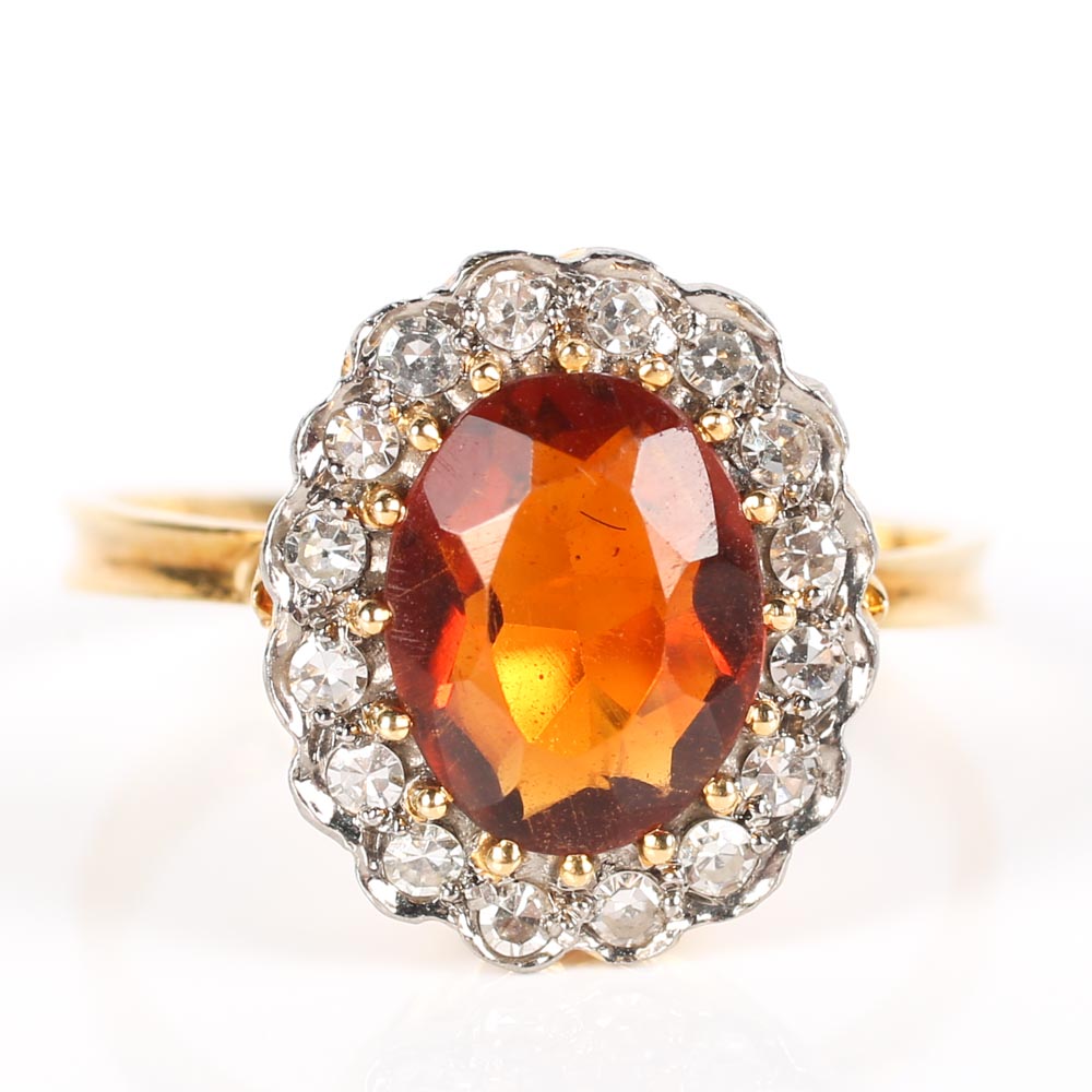 18K Yellow Gold 1.25 Carat Citrine Halo Ring