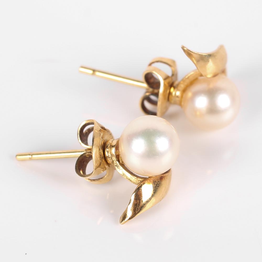 14K Yellow Gold and Cultured Pearl Earrings