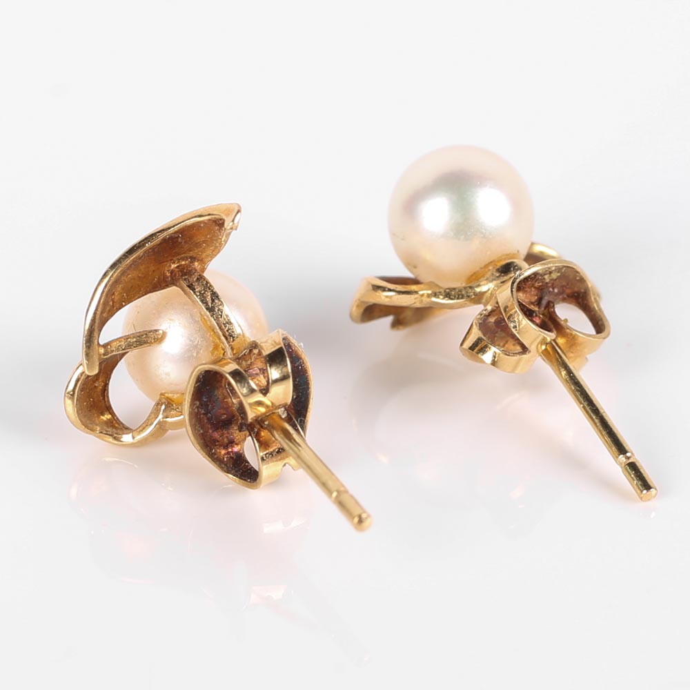 14K Yellow Gold and Cultured Pearl Earrings