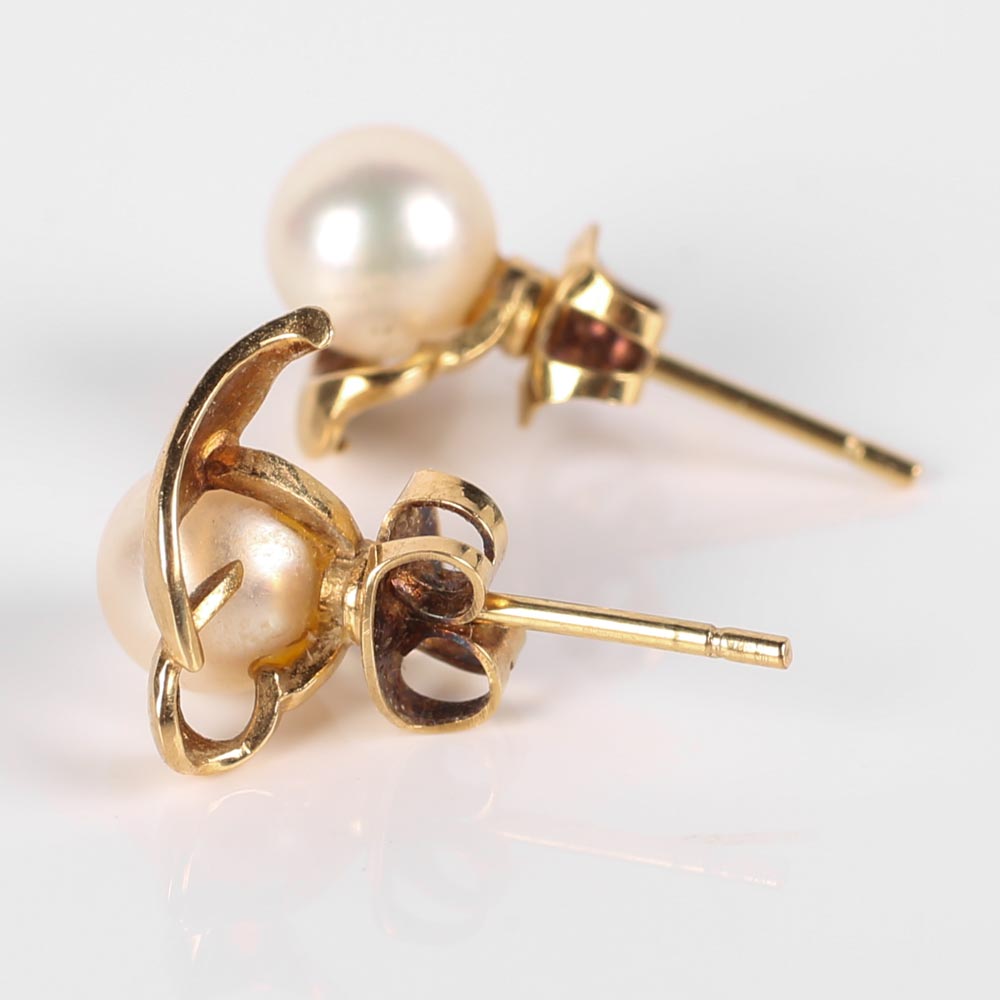 14K Yellow Gold and Cultured Pearl Earrings