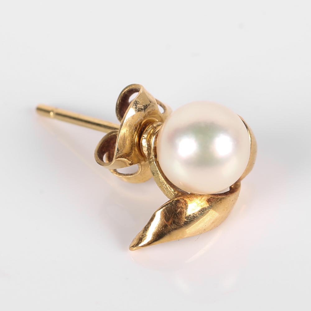 14K Yellow Gold and Cultured Pearl Earrings