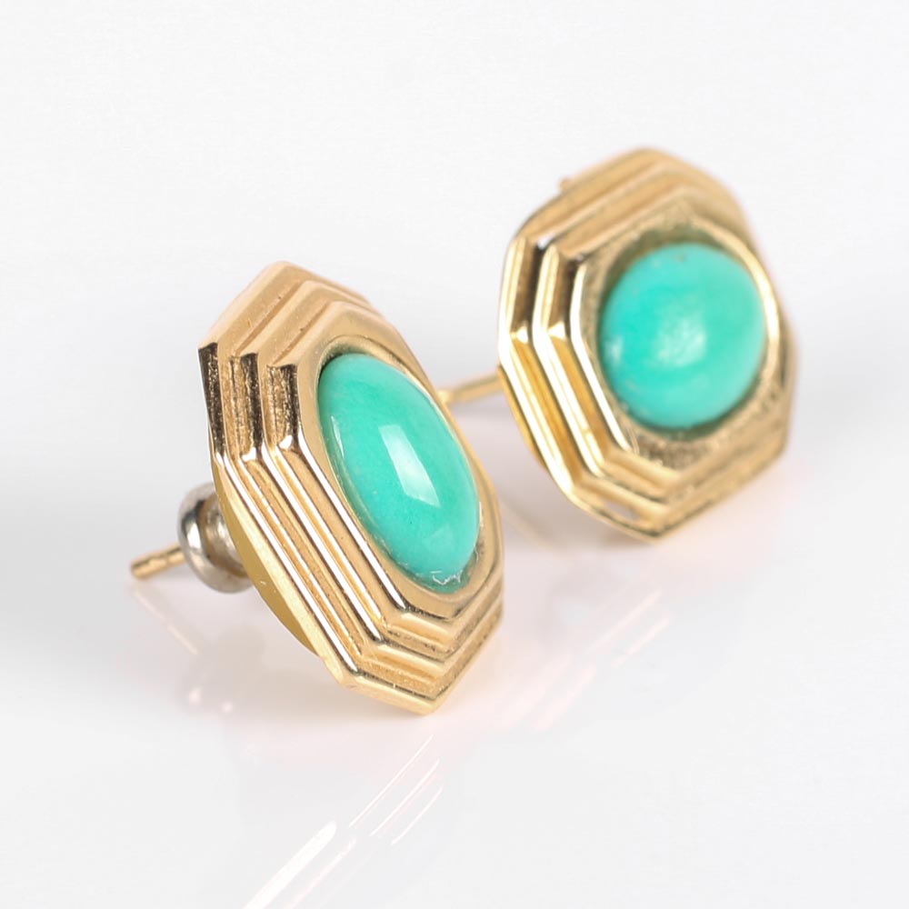 14K Yellow Gold and Turquoise Earrings
