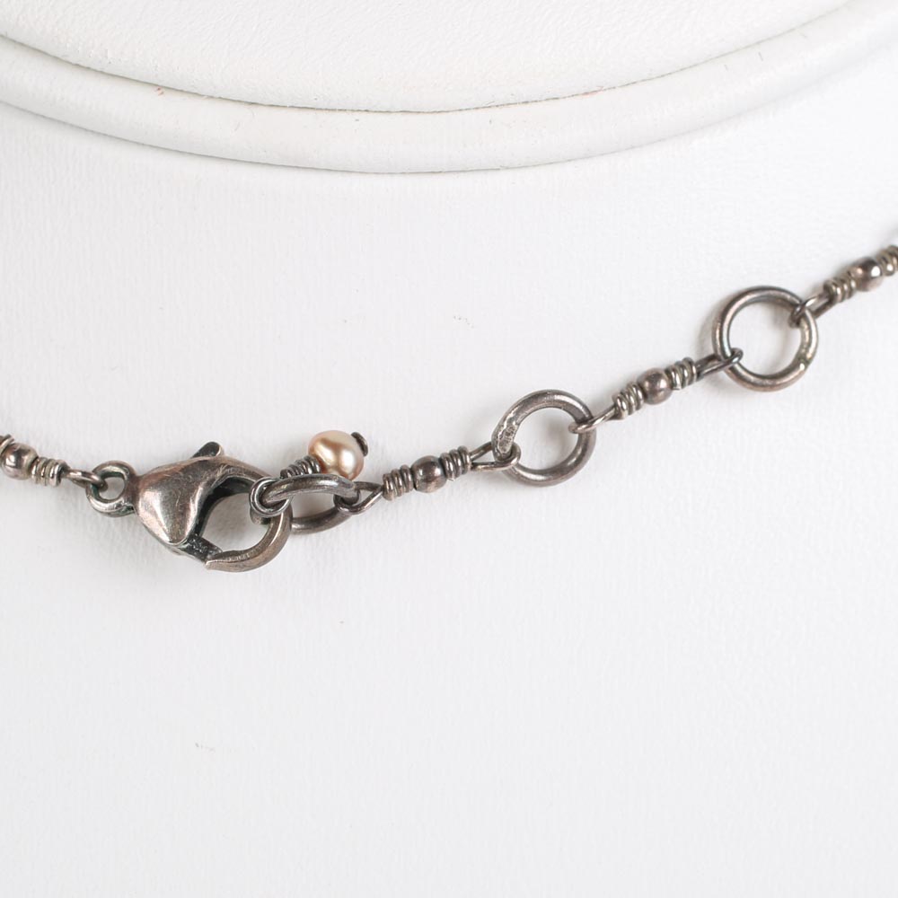 Oxidized Sterling Silver Smoky Quartz, Peridot and Freshwater Pearl Choker Necklace