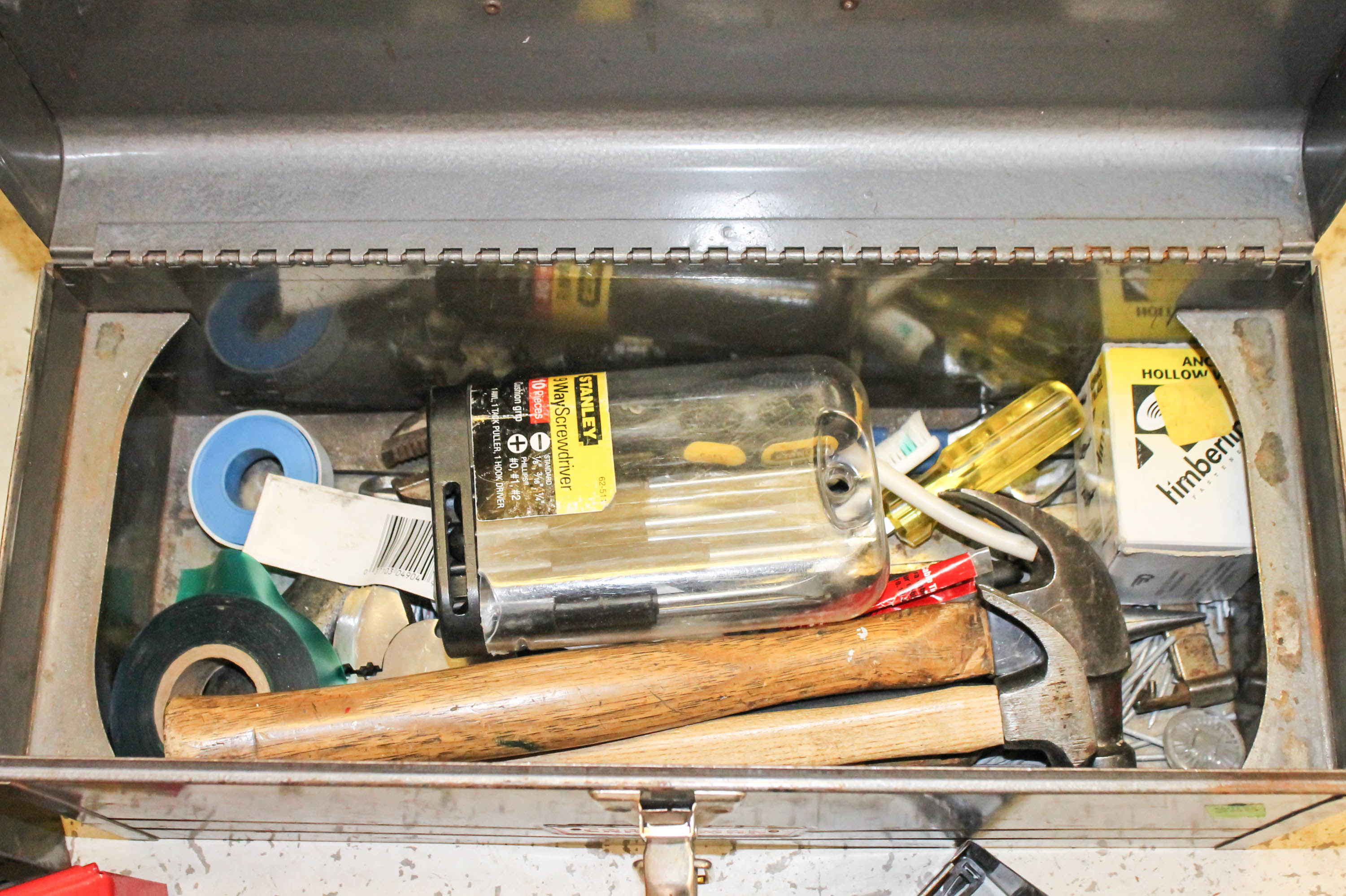 Assortment of Metal Toolboxes and Hand Tools