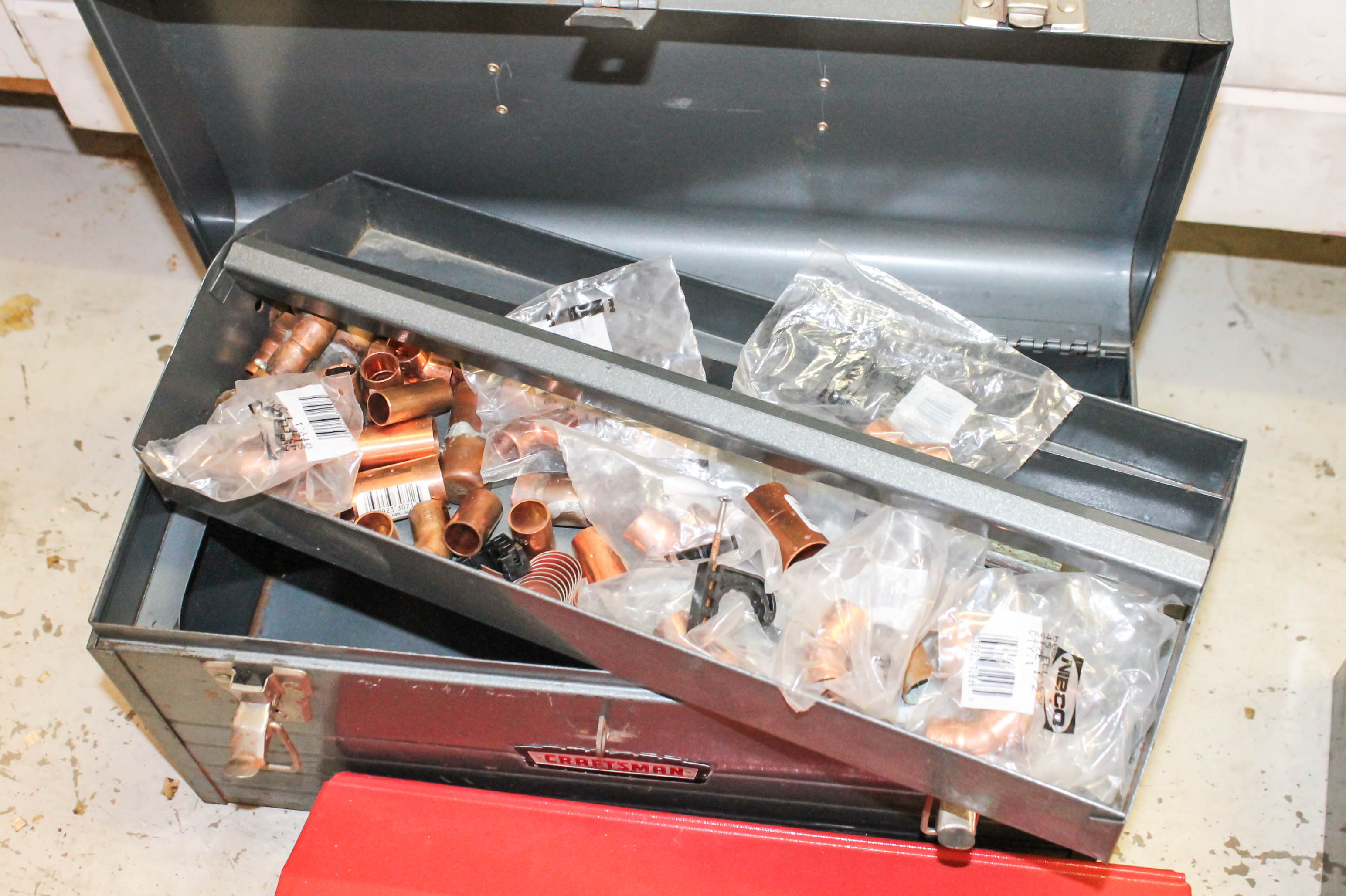 Assortment of Metal Toolboxes and Hand Tools