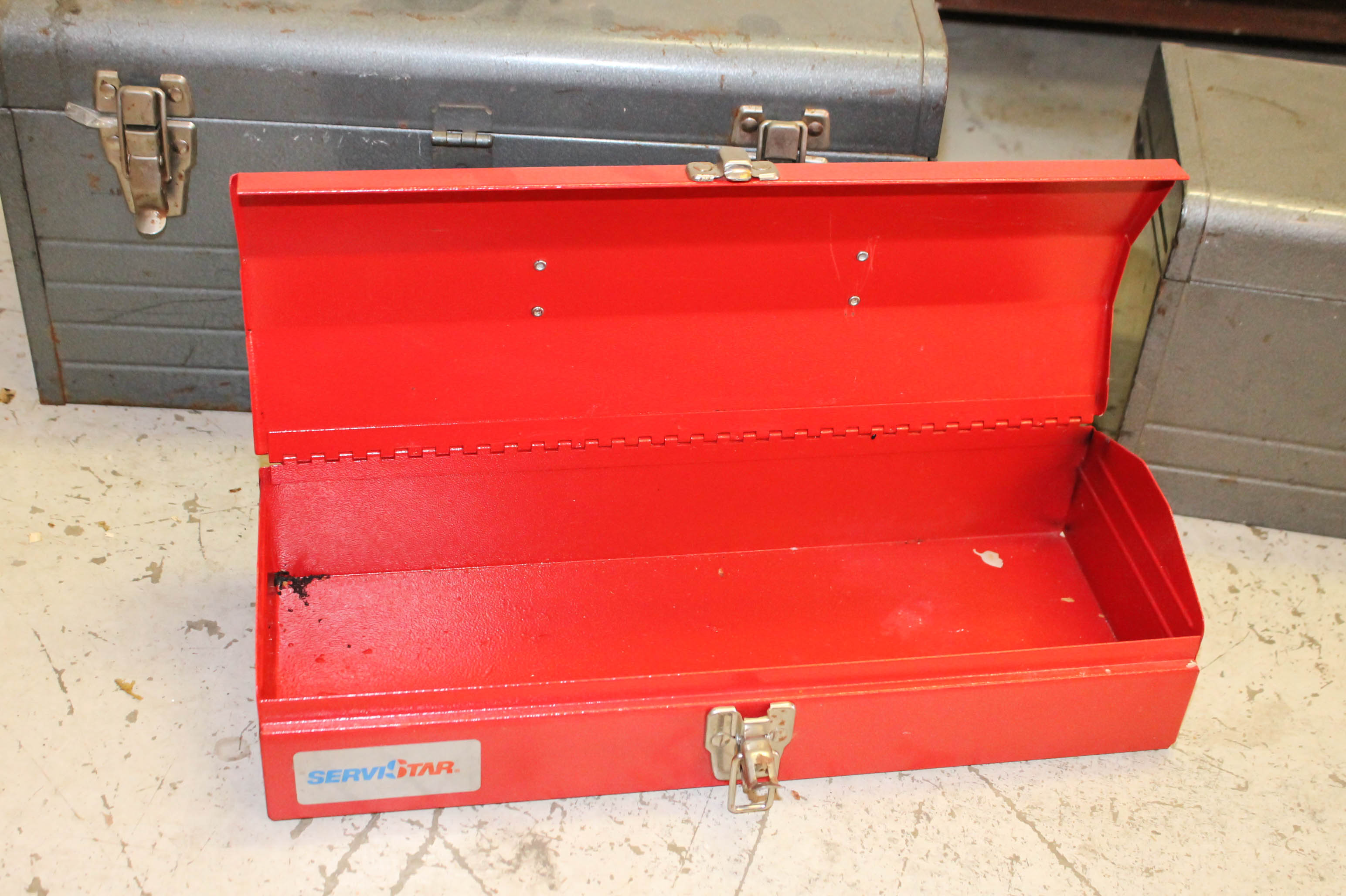 Assortment of Metal Toolboxes and Hand Tools