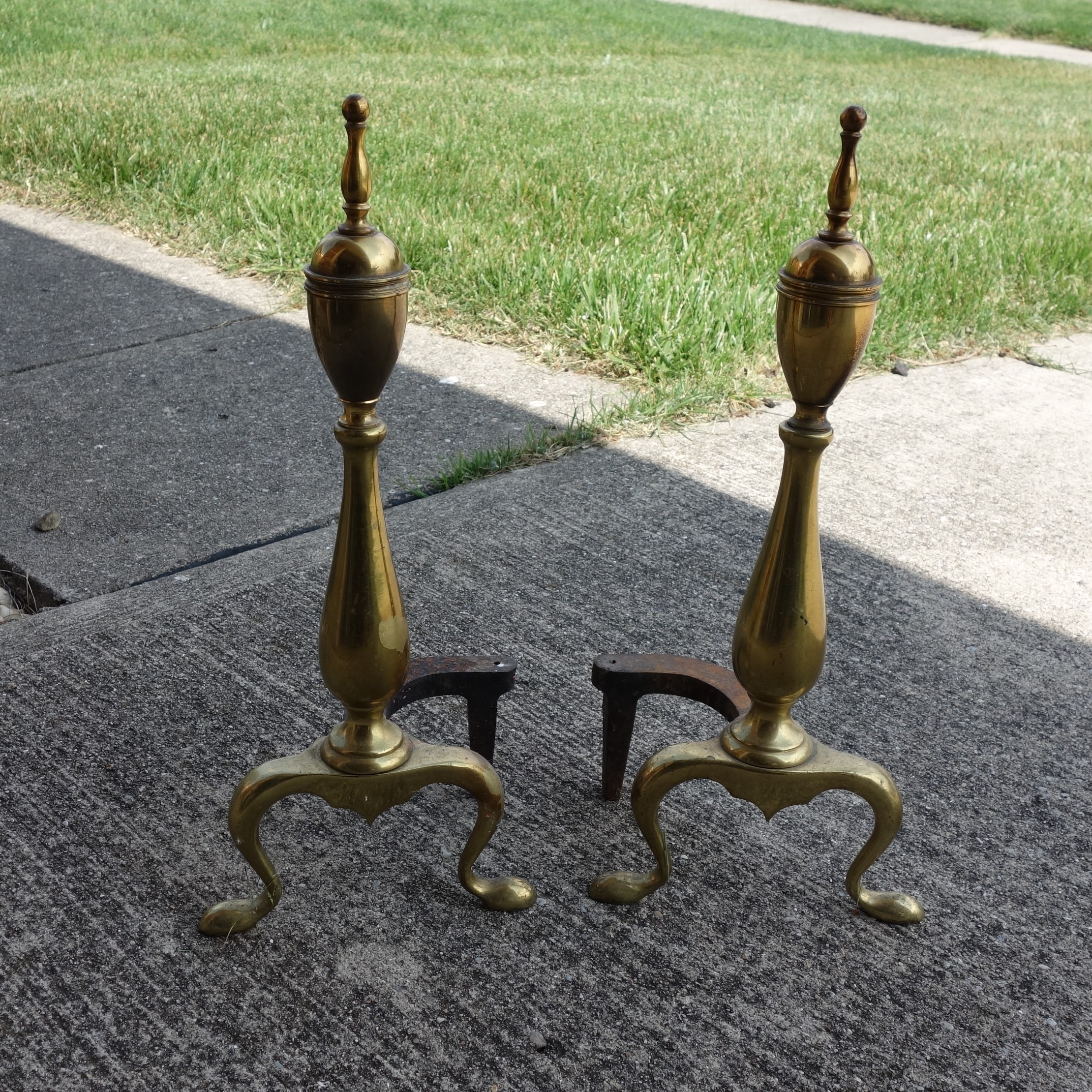 Vintage Cast Iron & Brass Fireplace Andirons