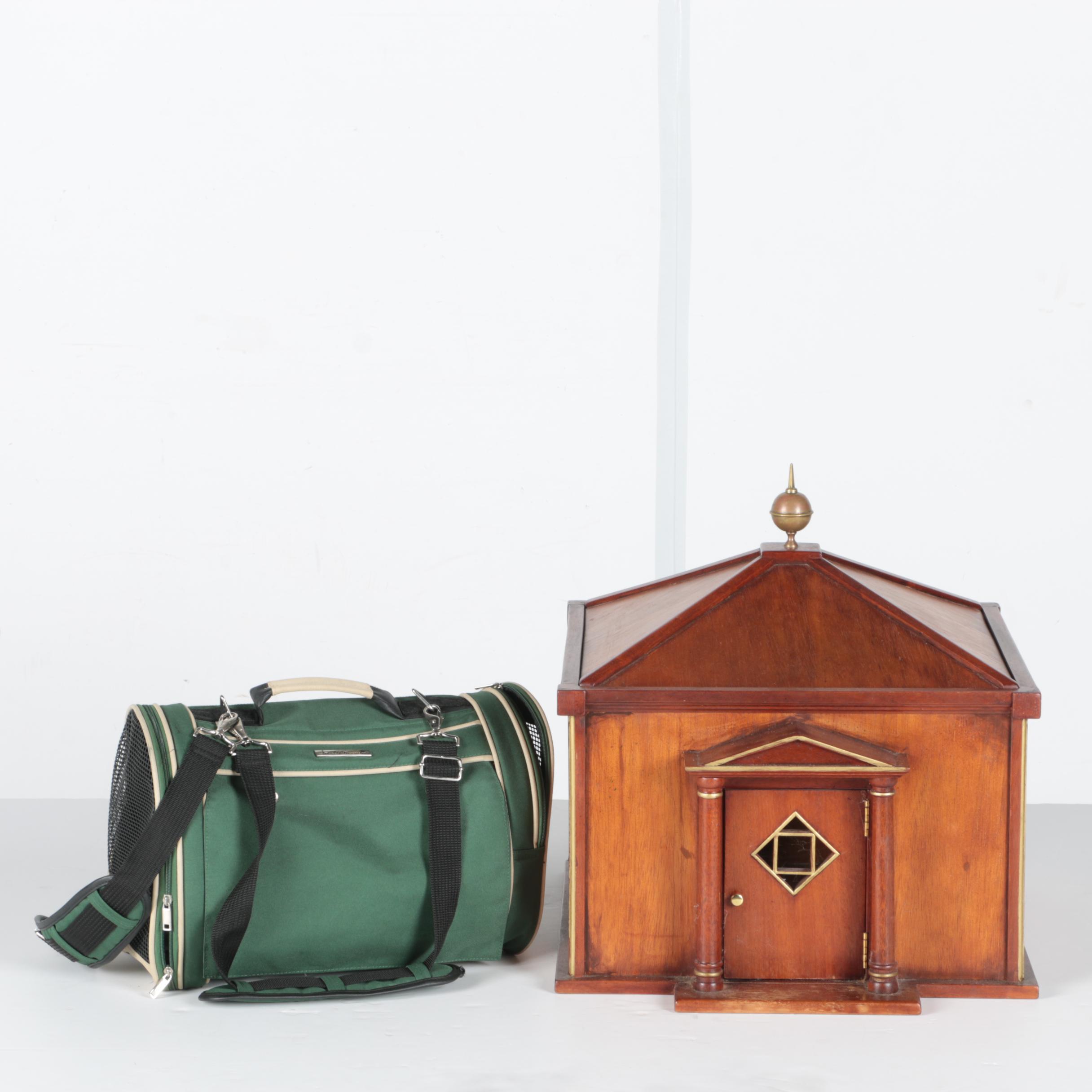 Wooden Pet House and Small Carrier