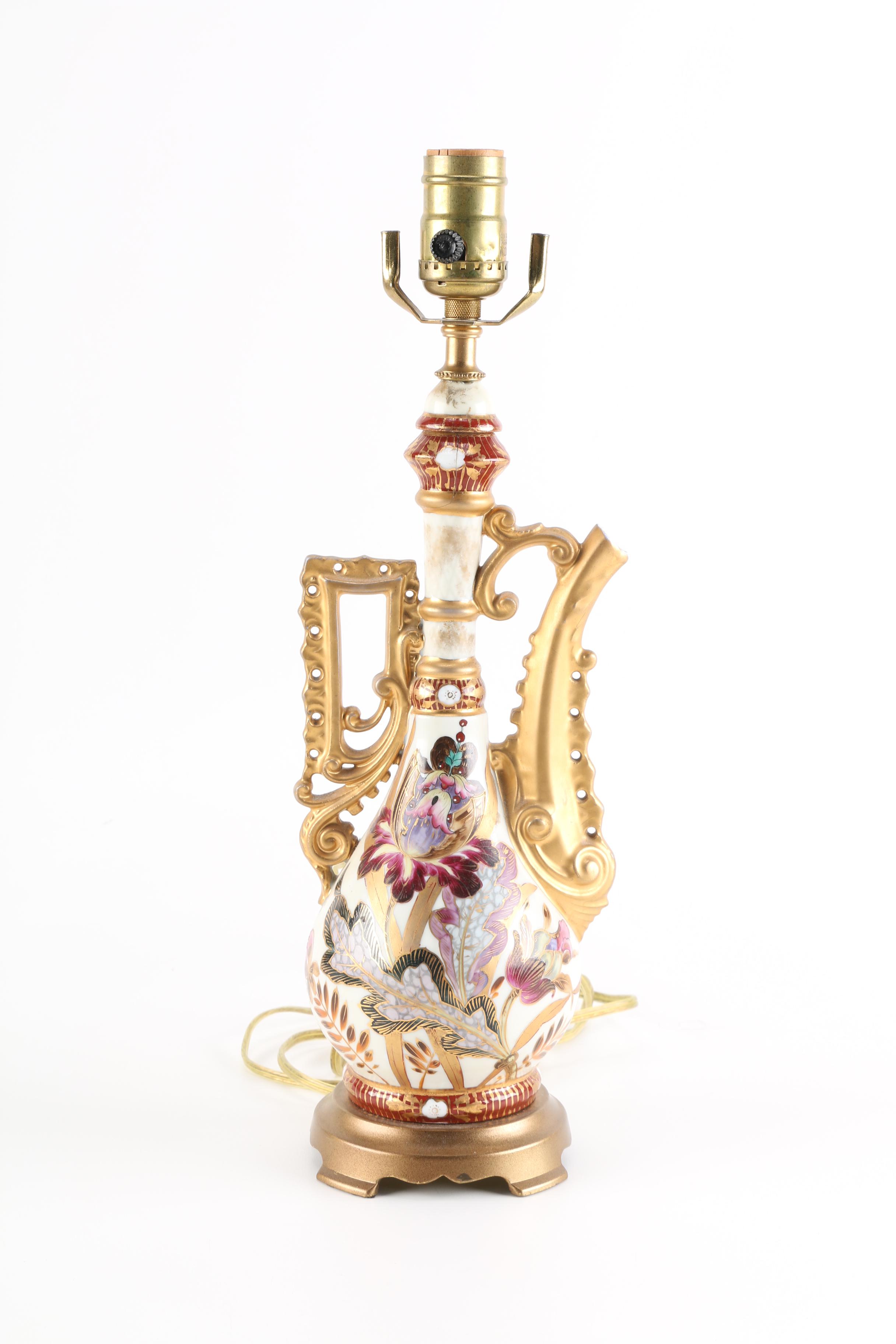 Ornate Floral and Gold Tone Table Lamp