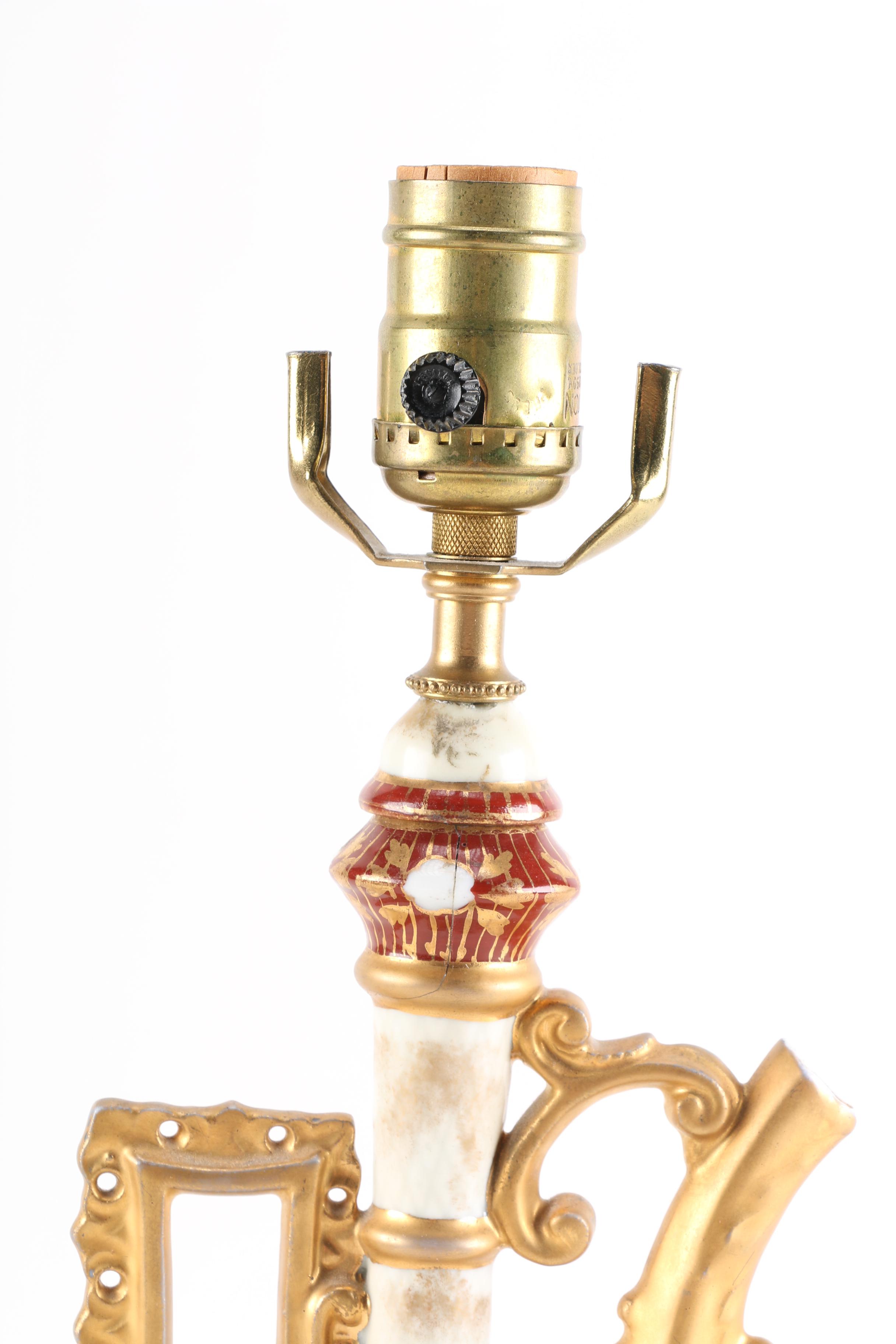 Ornate Floral and Gold Tone Table Lamp