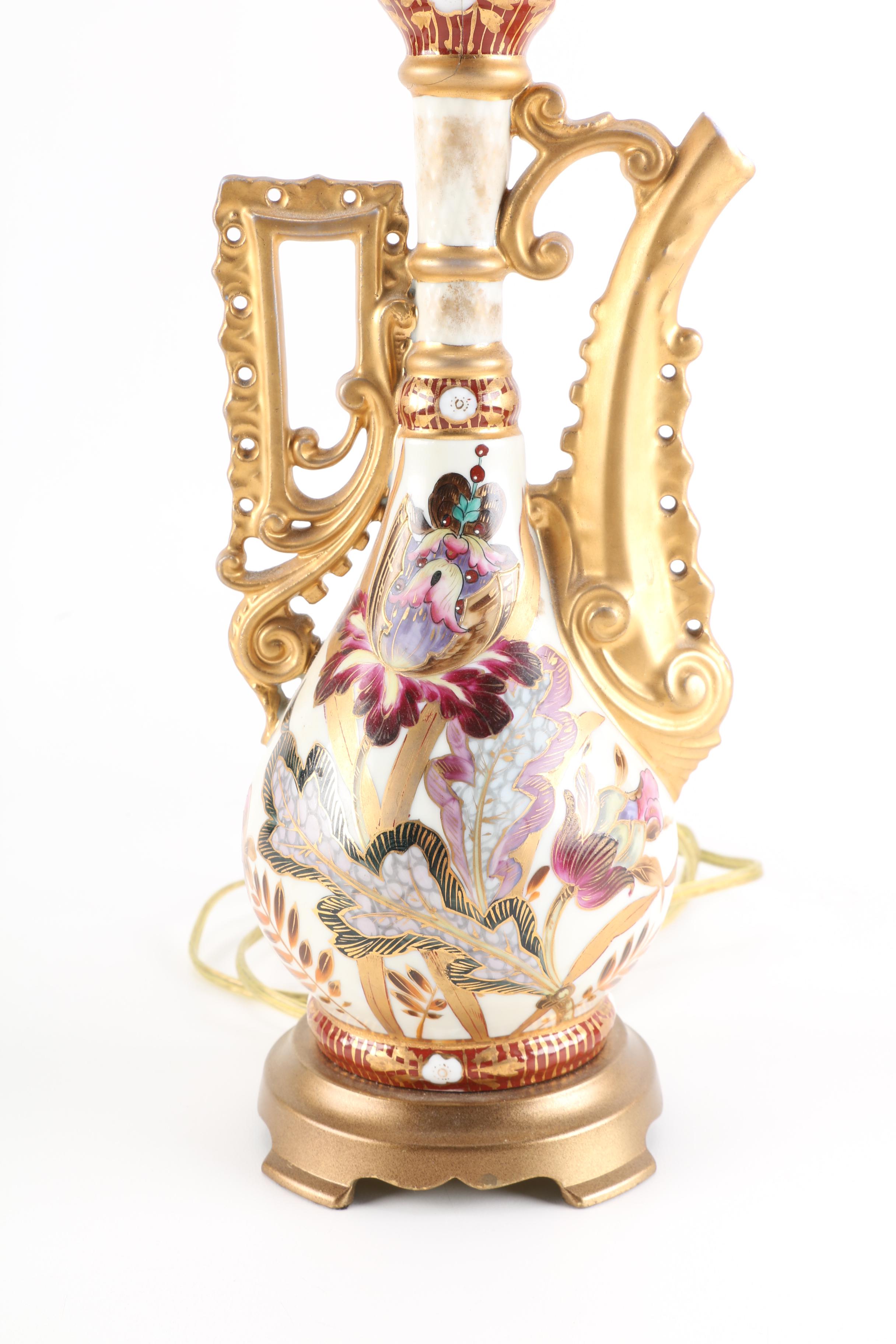 Ornate Floral and Gold Tone Table Lamp