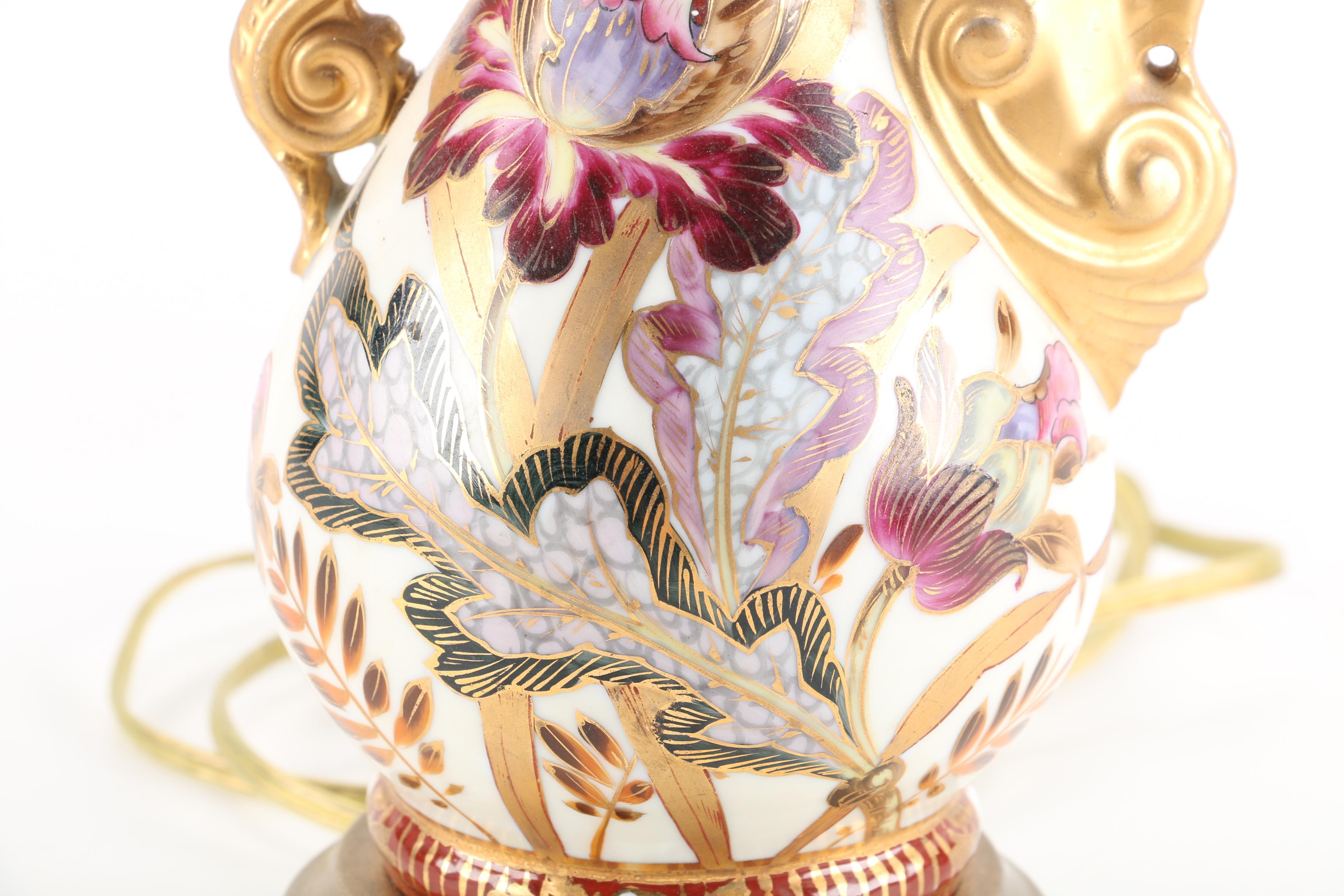 Ornate Floral and Gold Tone Table Lamp