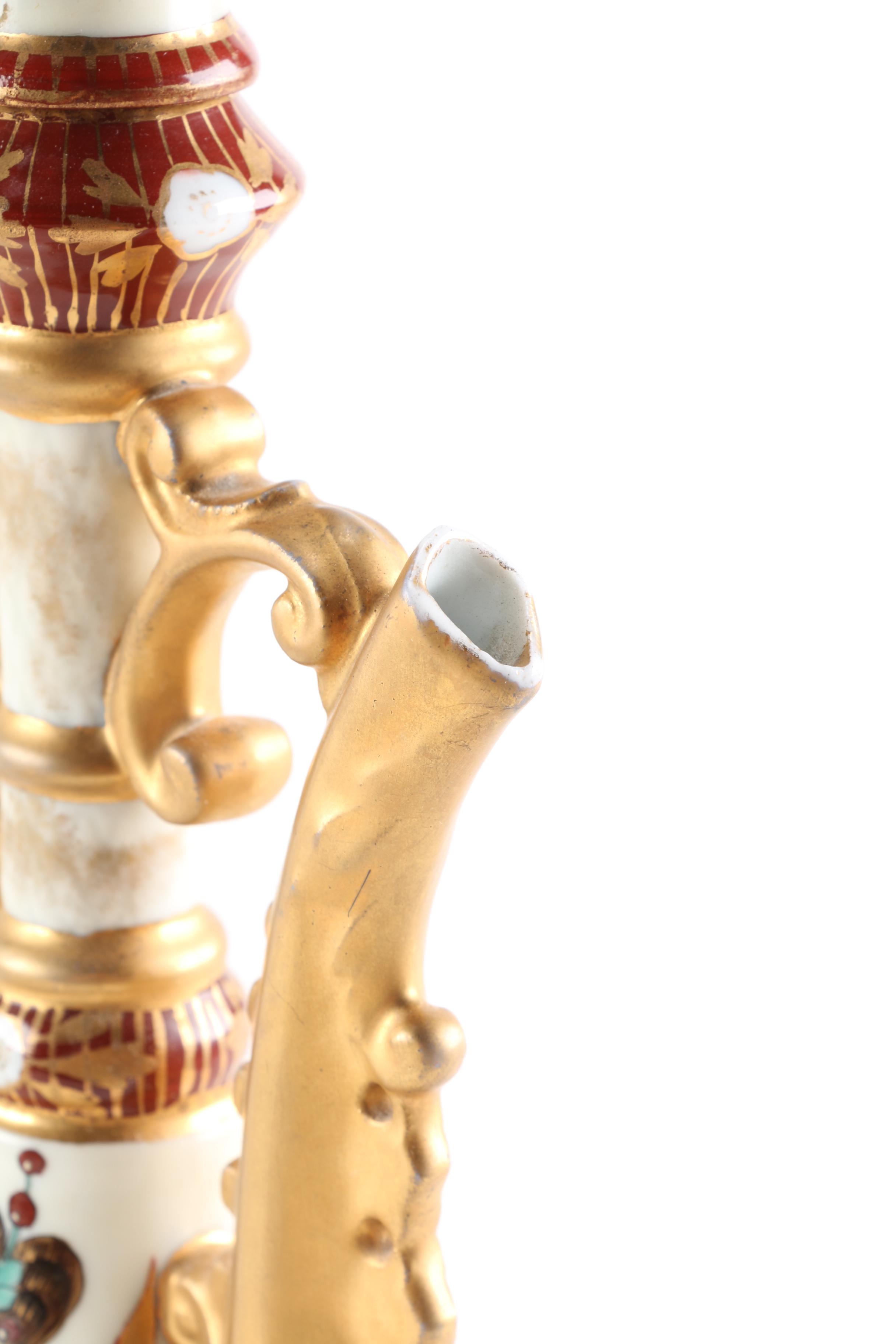 Ornate Floral and Gold Tone Table Lamp