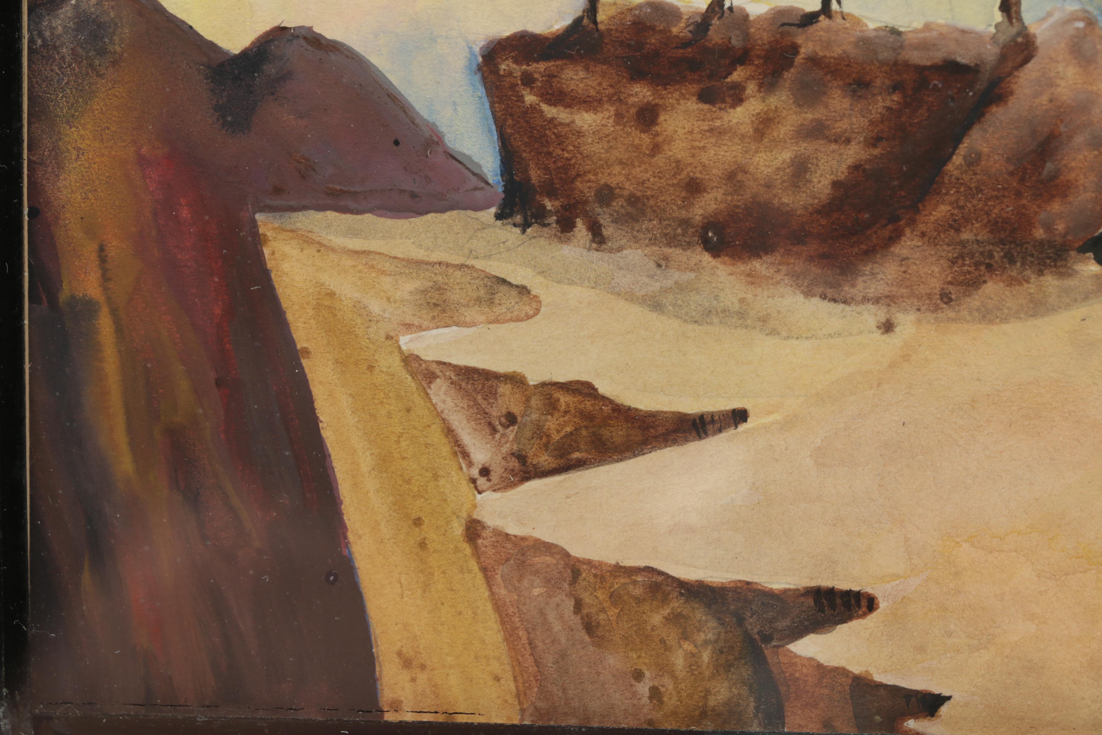 Late 20th-Century Watercolor Painting on Paper of Don Quixote and Sancho Panza