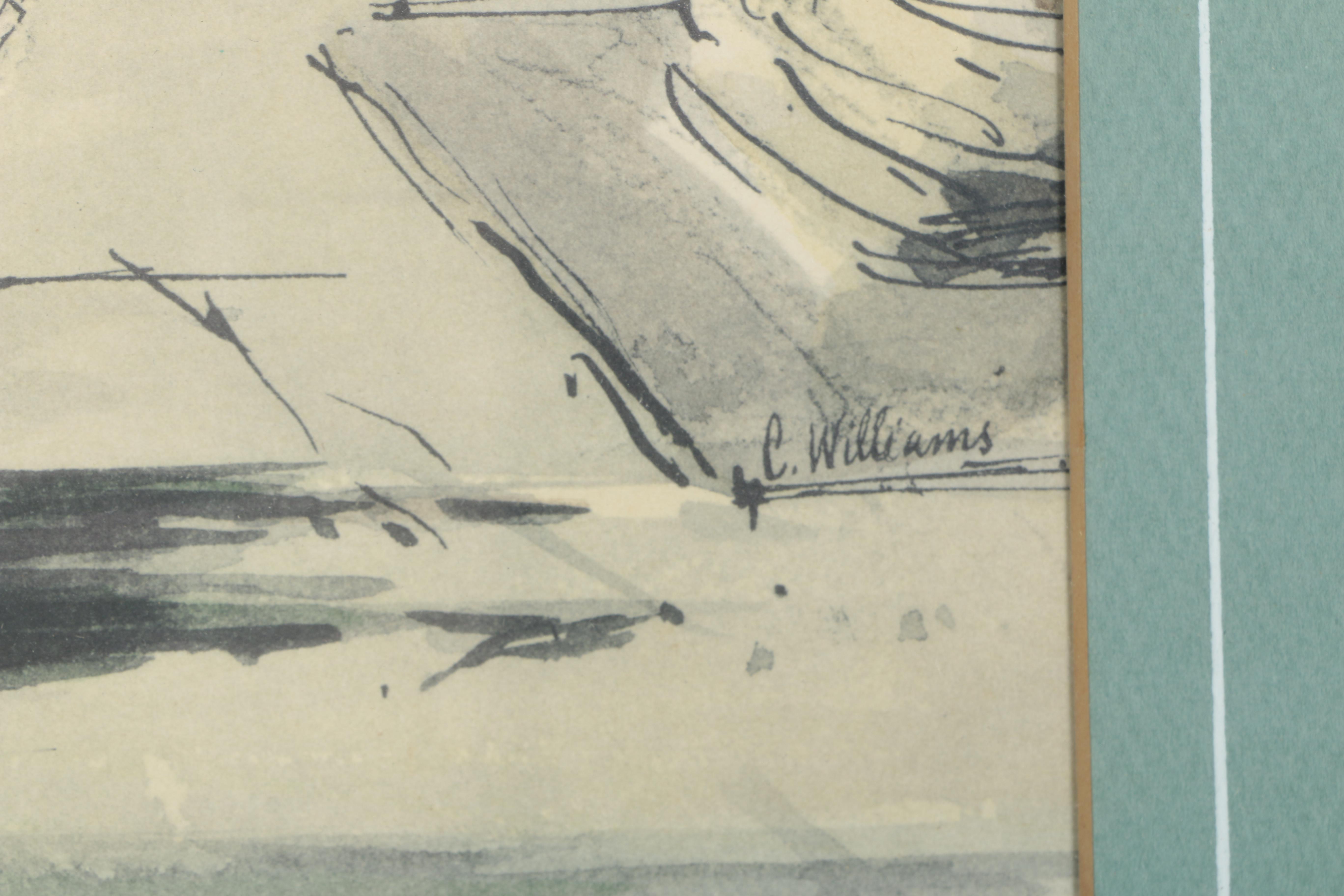 After C. Williams Hand Colored Lithograph on Paper "Landscape with Arcade"