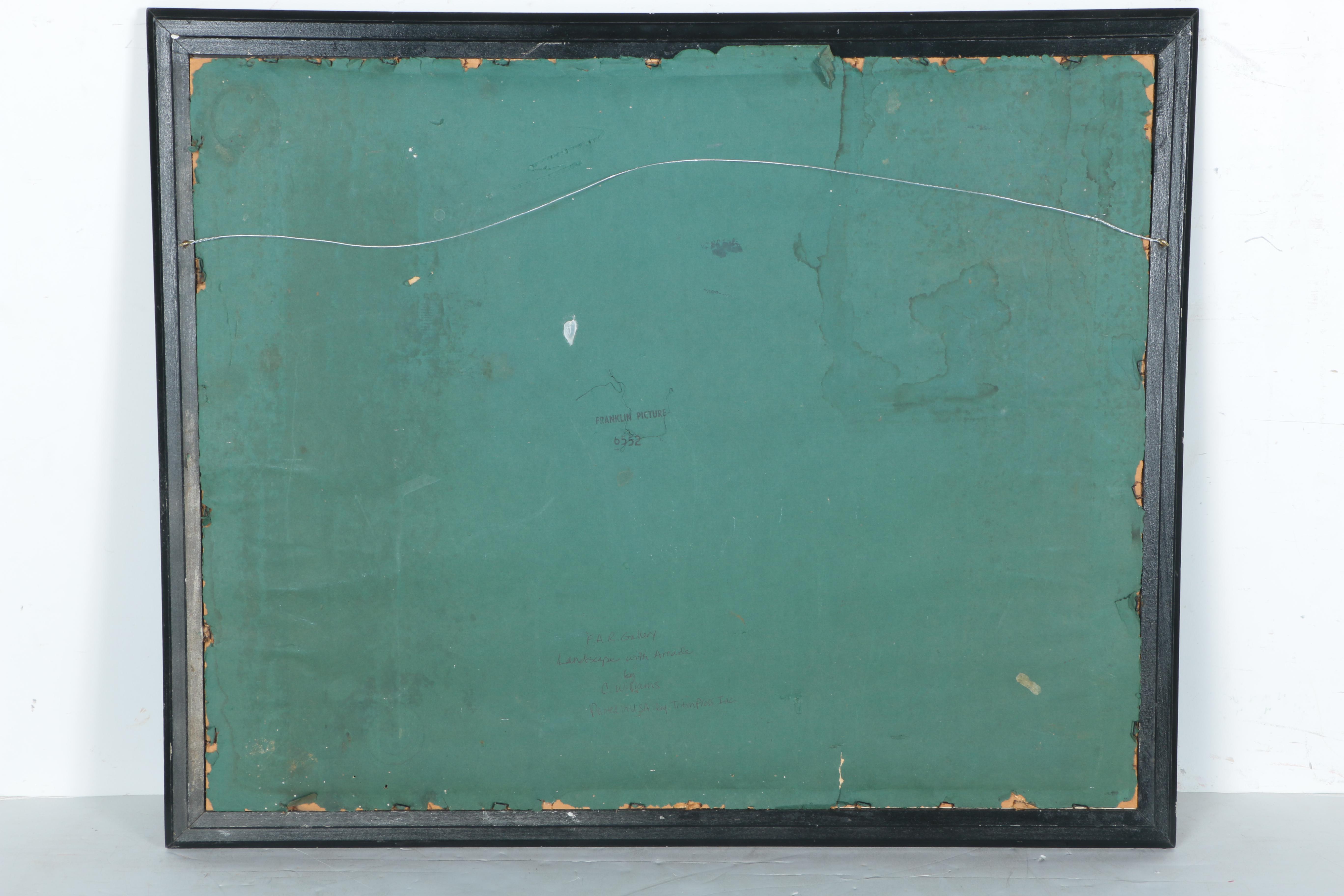 After C. Williams Hand Colored Lithograph on Paper "Landscape with Arcade"