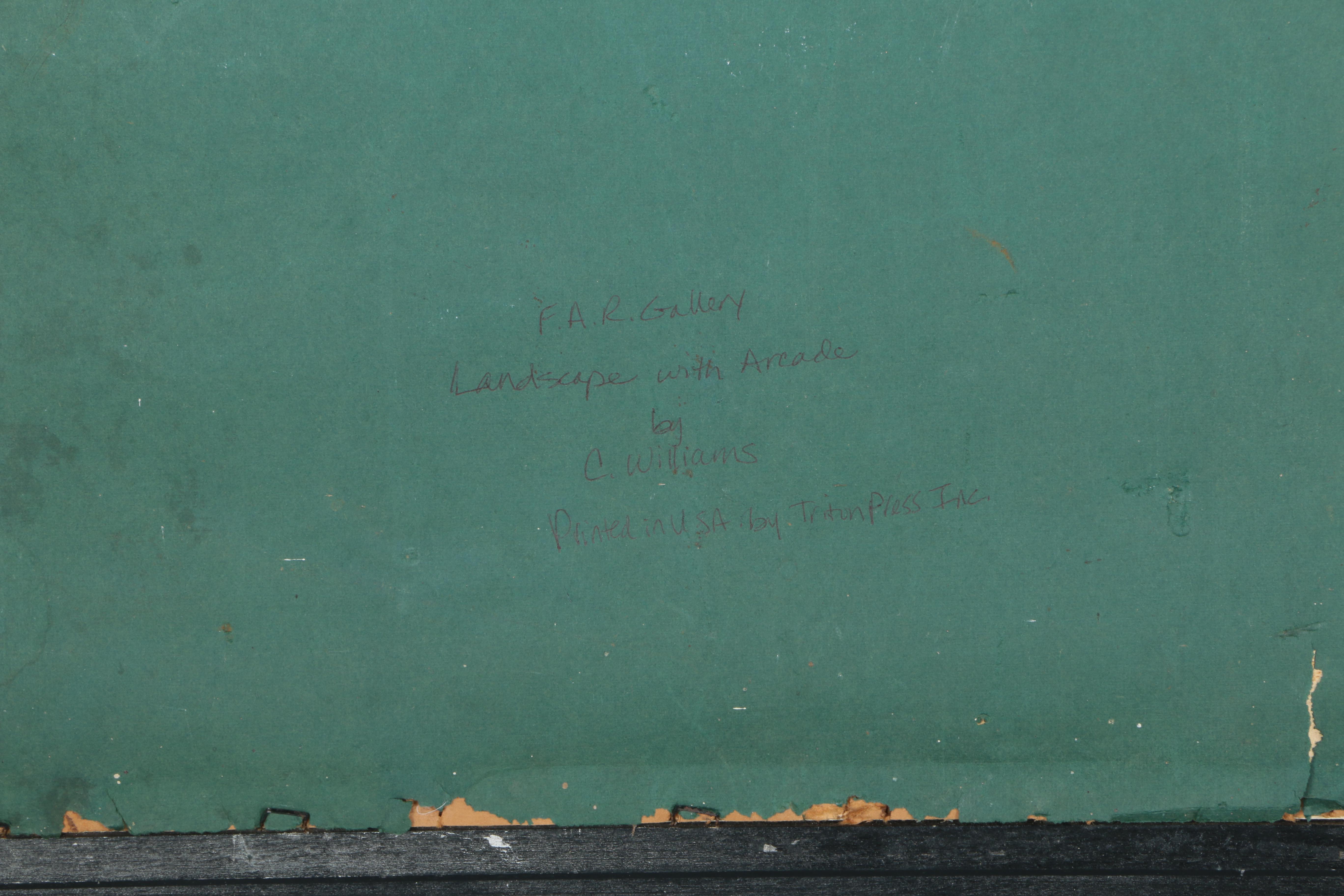 After C. Williams Hand Colored Lithograph on Paper "Landscape with Arcade"