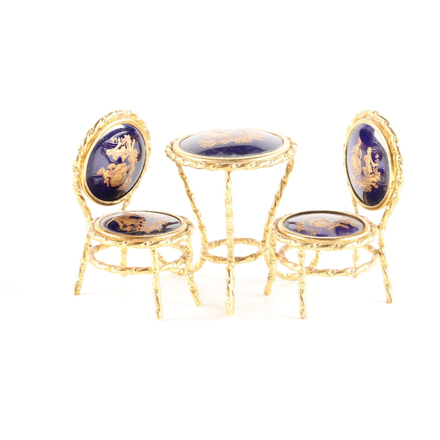 Limoges Miniature Cobalt Blue Table and Chairs