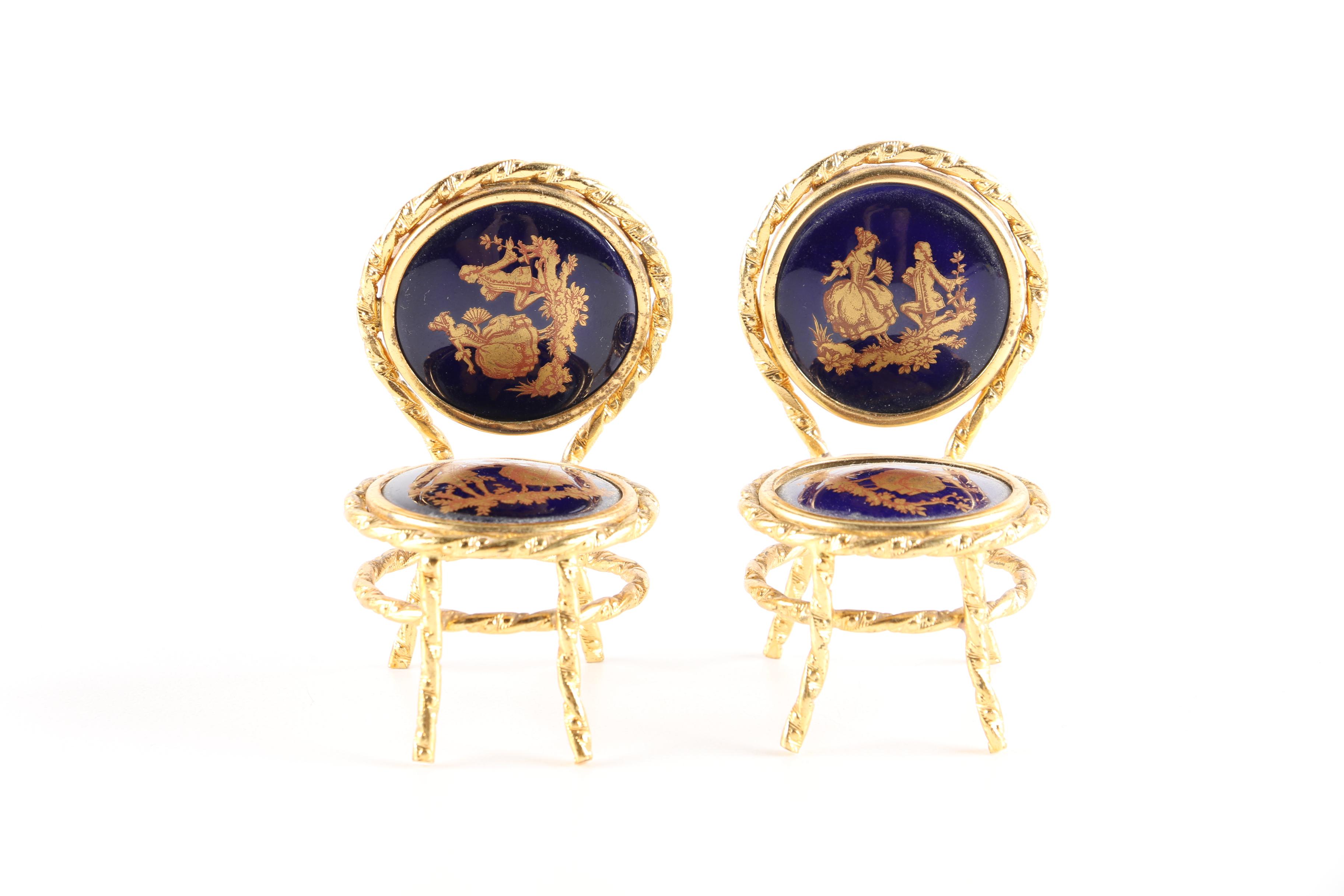 Limoges Miniature Cobalt Blue Table and Chairs
