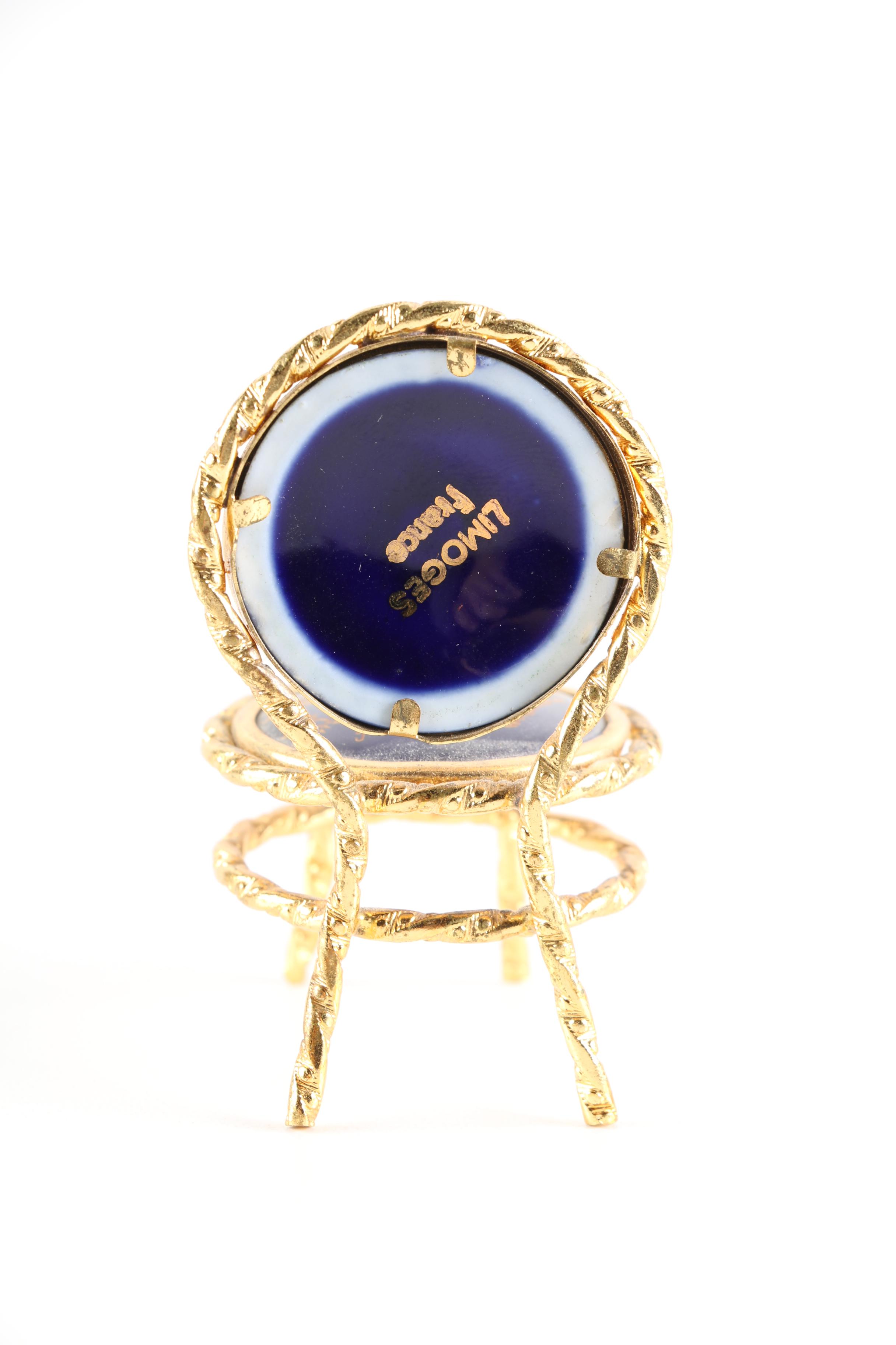 Limoges Miniature Cobalt Blue Table and Chairs