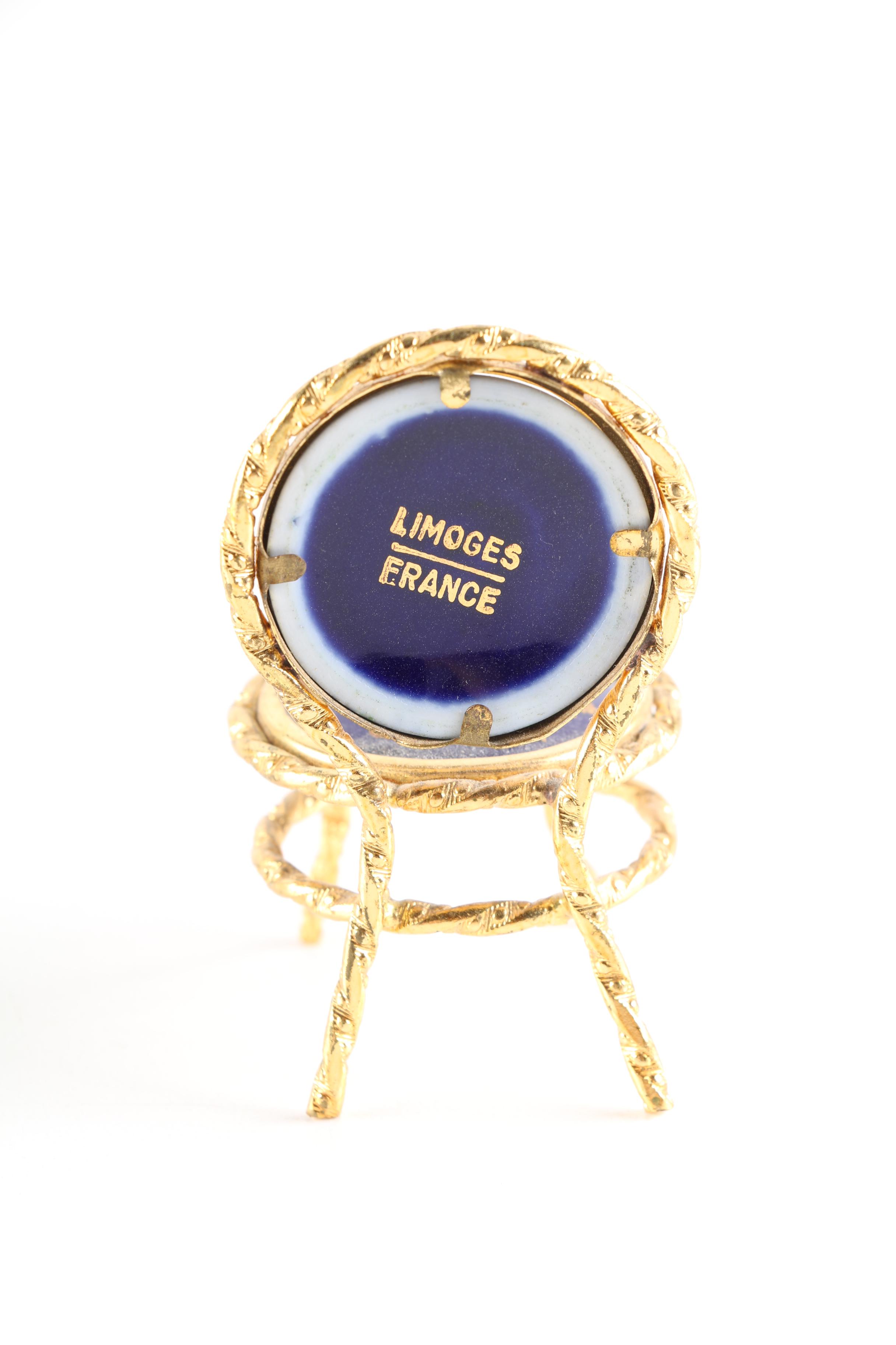 Limoges Miniature Cobalt Blue Table and Chairs