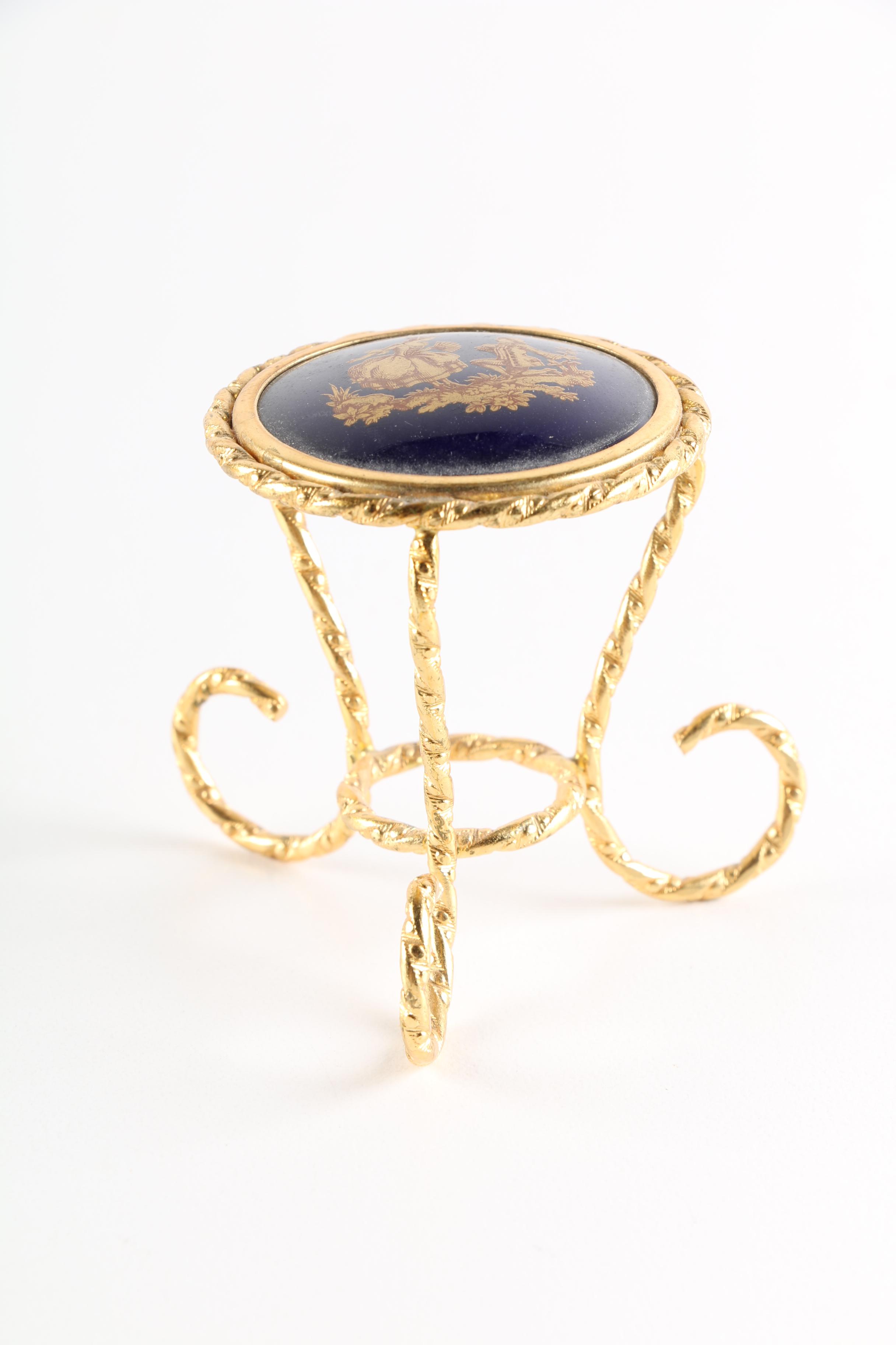 Limoges Miniature Cobalt Blue Table and Chairs