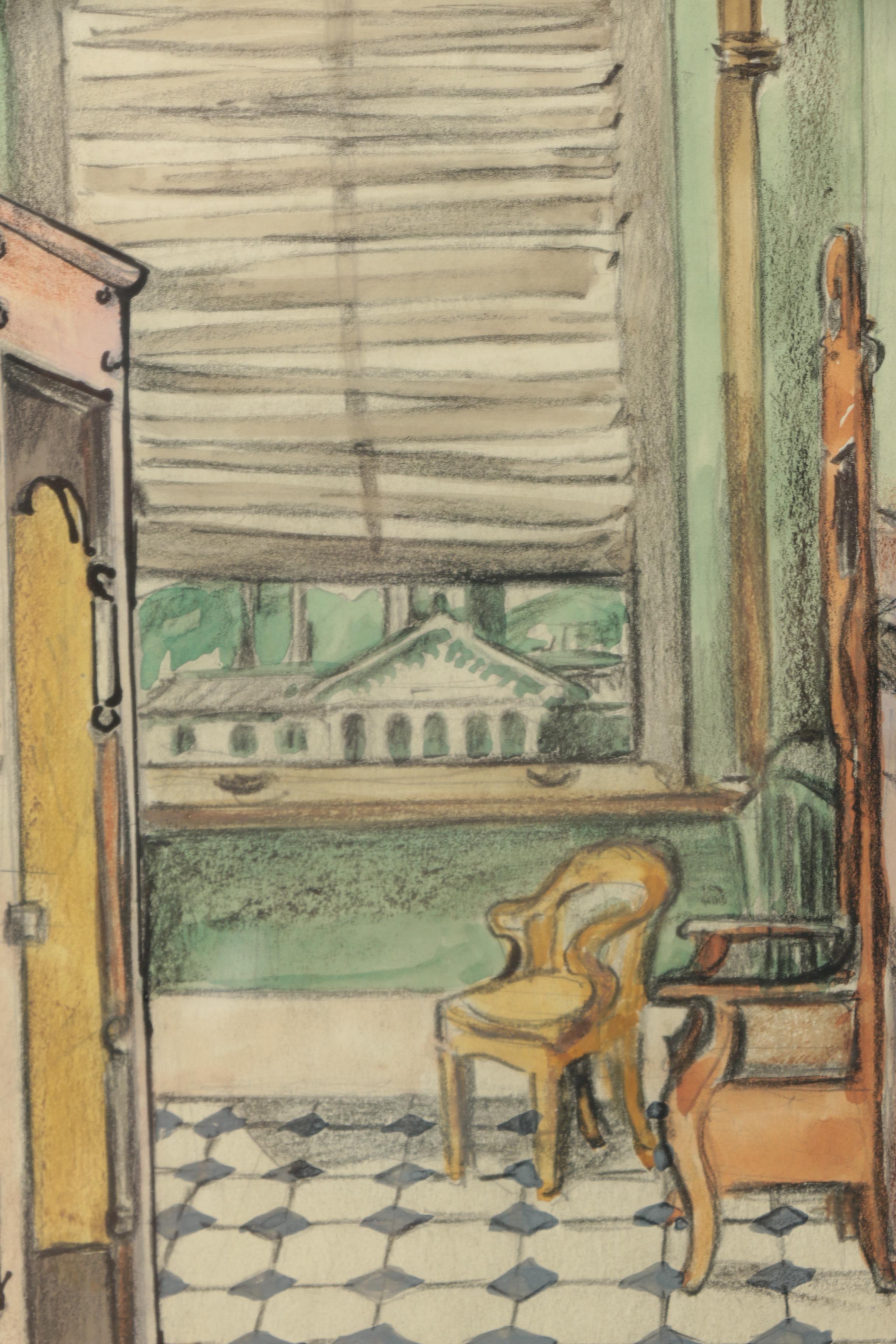 Muriel Vincent Sibell Wolle Mixed Media Drawing on Paper "Women. State Capital, Colorado"