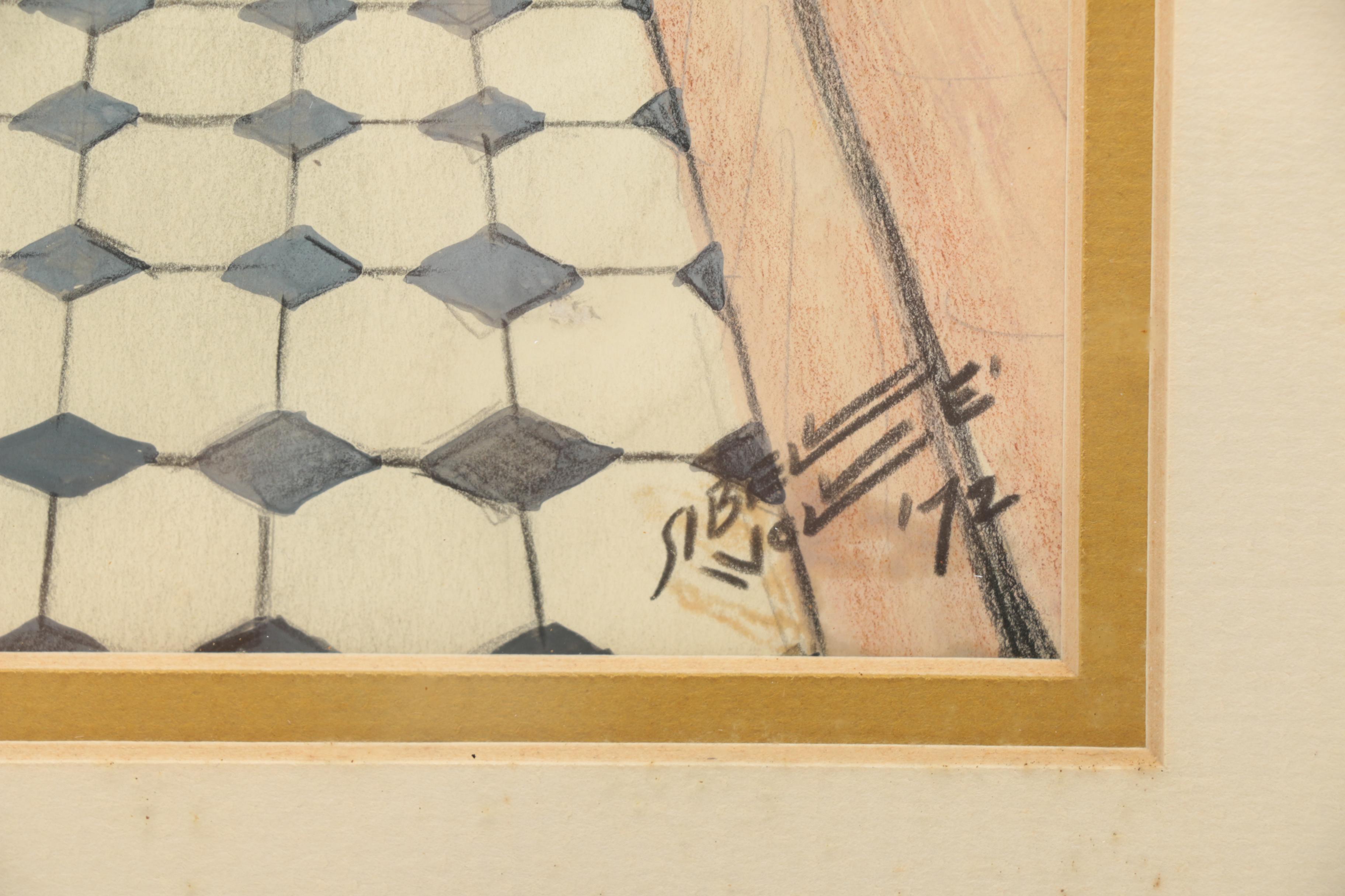 Muriel Vincent Sibell Wolle Mixed Media Drawing on Paper "Women. State Capital, Colorado"